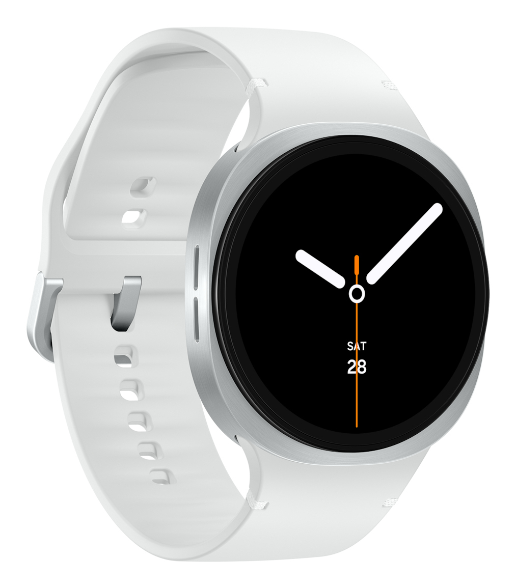 Samsung Galaxy Watch8 - 44 mm - silber - intelligente Uhr mit Sportband - Gummi - weiß - Bandgröße:
