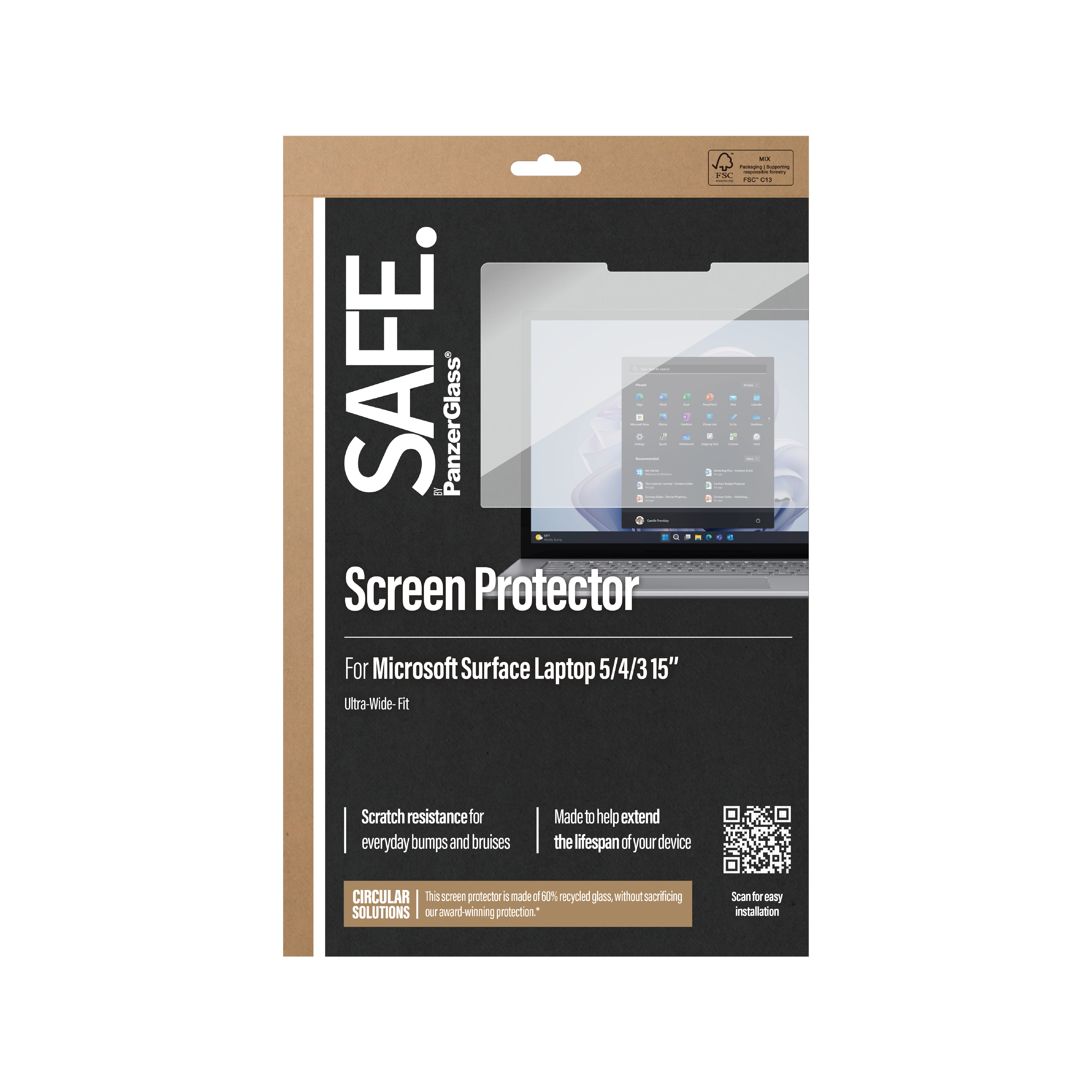 PanzerGlass SAFE. by ® Displayschutz Microsoft Surface Laptop 3 15?, Gehärtetes Glas, Polyethylenter