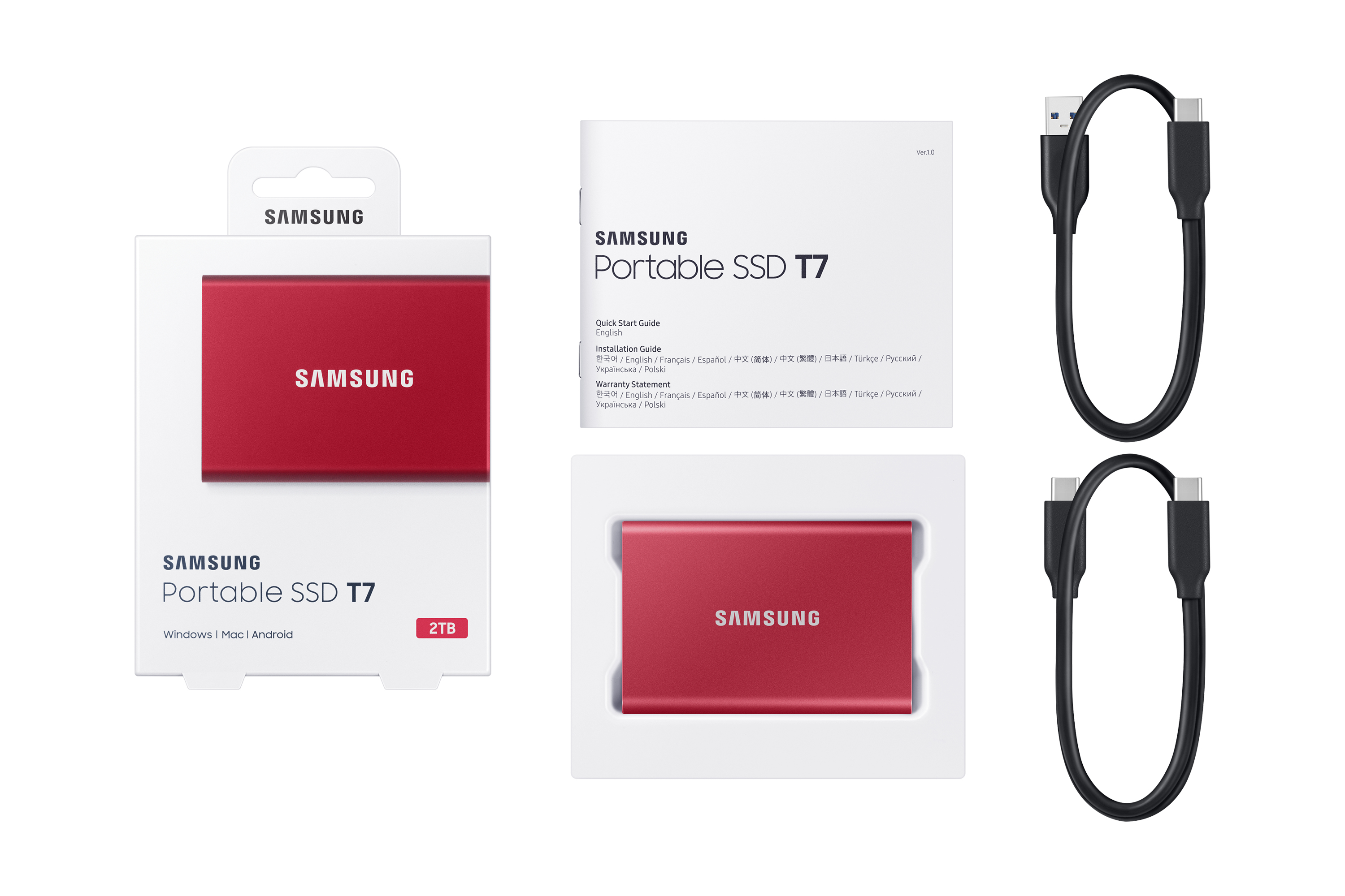 Samsung Portable SSD T7 rot 2TB, USB-C 3.1