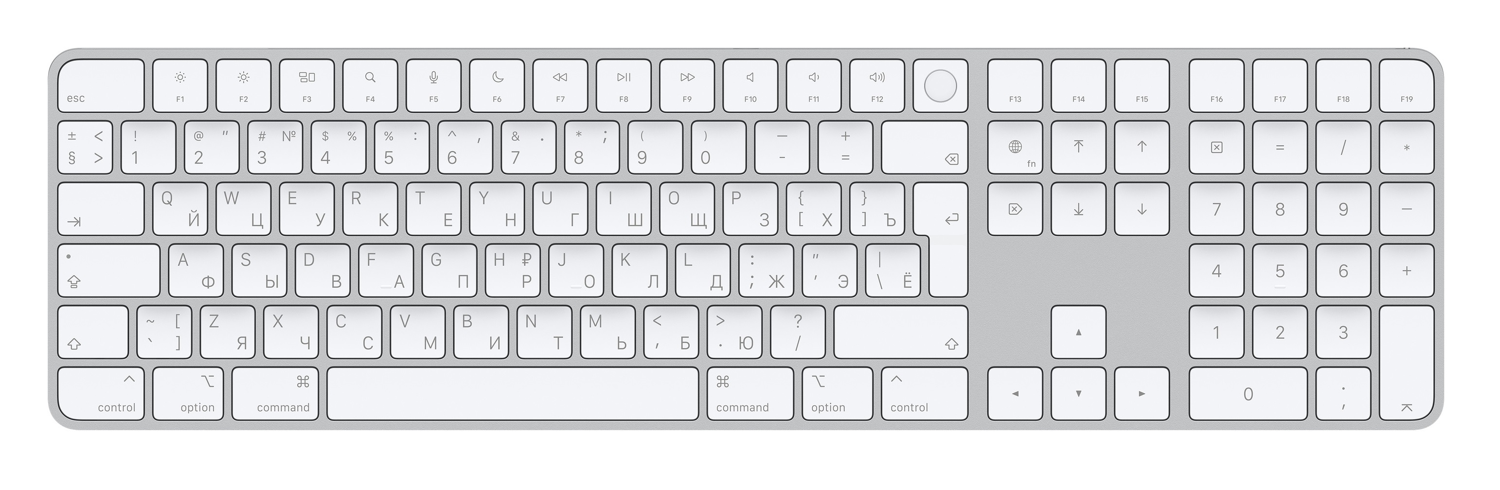 Apple Magic, Volle Größe (100%), Verkabelt & Kabellos, USB + Bluetooth, Aluminium, Weiß