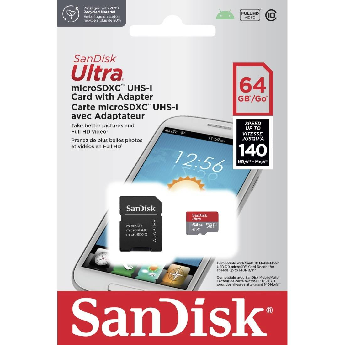 SanDisk Ultra microSDXC Speicherkarte+ SD Adapter - Extended Capacity SD (MicroSDHC)
