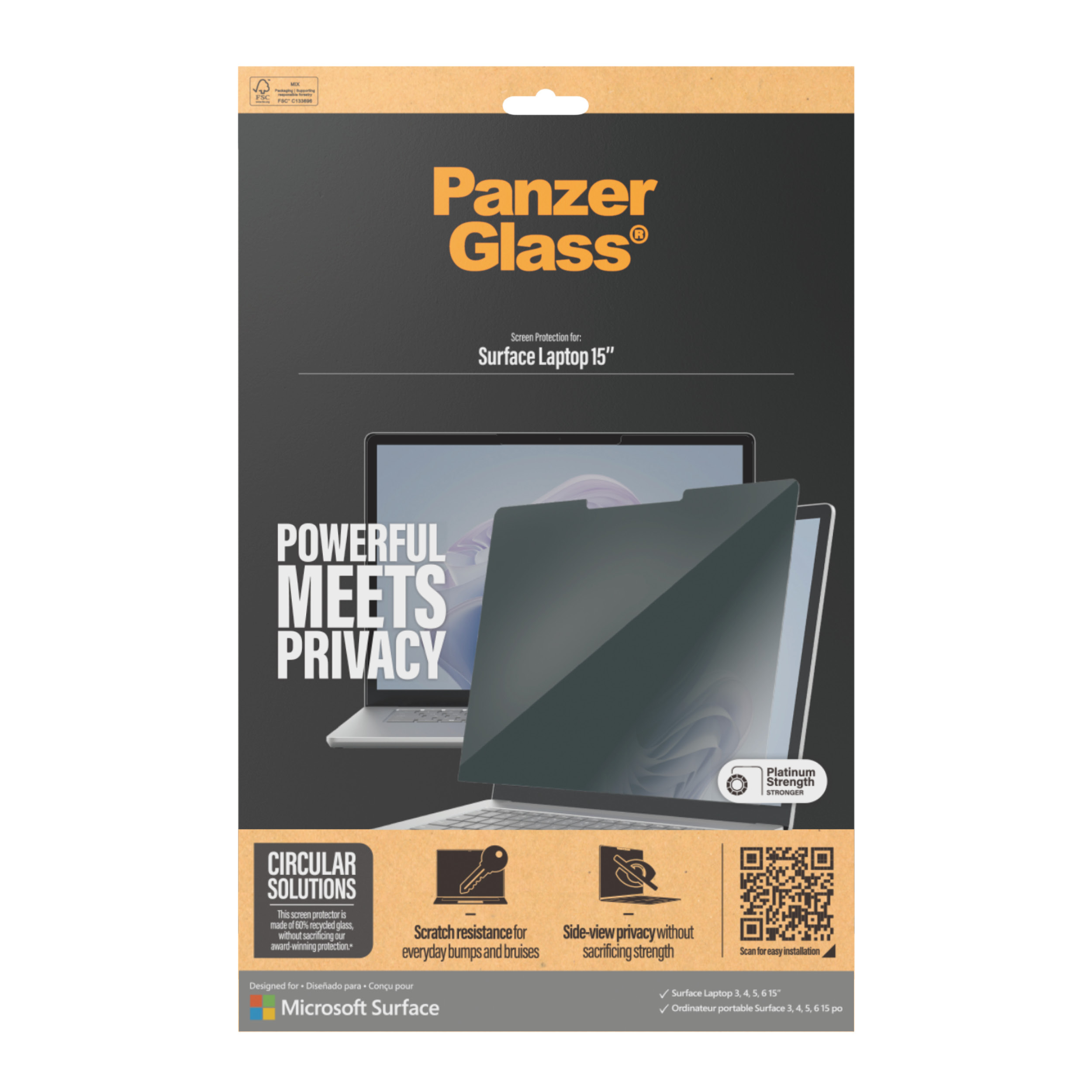 PanzerGlass ® Privacy Filters Microsoft Surface Laptop 15" | 6 | 5 | 4 | 3, Gehärtetes Glas, Polyeth