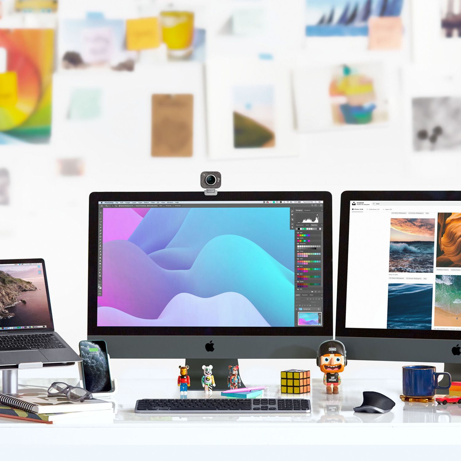 Logitech MX Keys f/ Mac, Volle Größe (100%), Kabellos, RF Wireless + Bluetooth, QWERTY, Grau