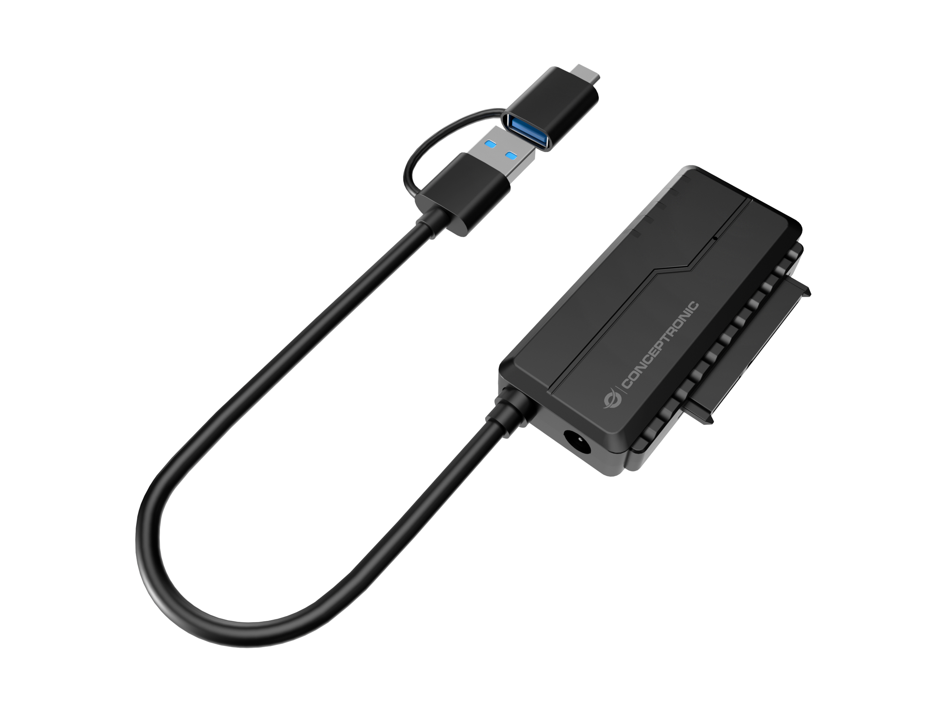 Conceptronic ABBY21B USB 3.0 SATA-Adapter mit Netzteil, 2,5"/3,5" SATA HDD/SSD, 2-in-1 USB C/A-Kabel
