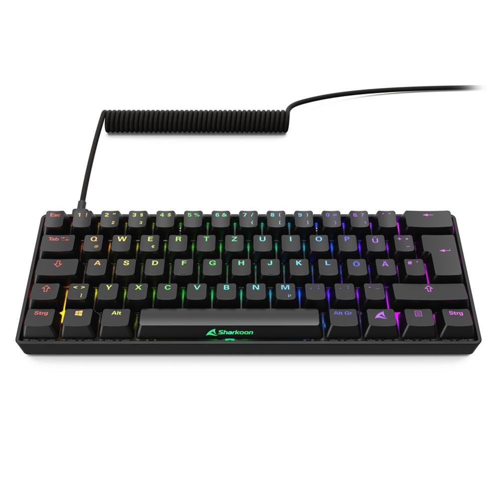 Sharkoon 100065629, 60%, Kabelgebunden, USB, QWERTZ, RGB-LED, Schwarz