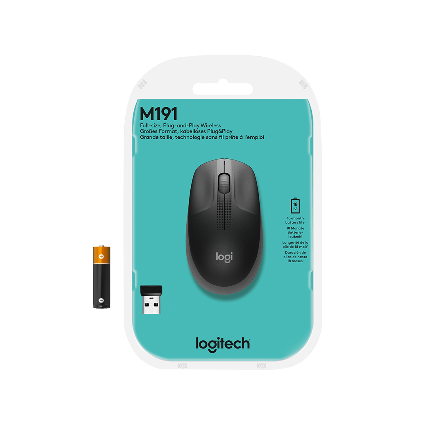Logitech M190 - Maus - optisch - 3 Tasten - kabellos - kabelloser Empfänger (USB)