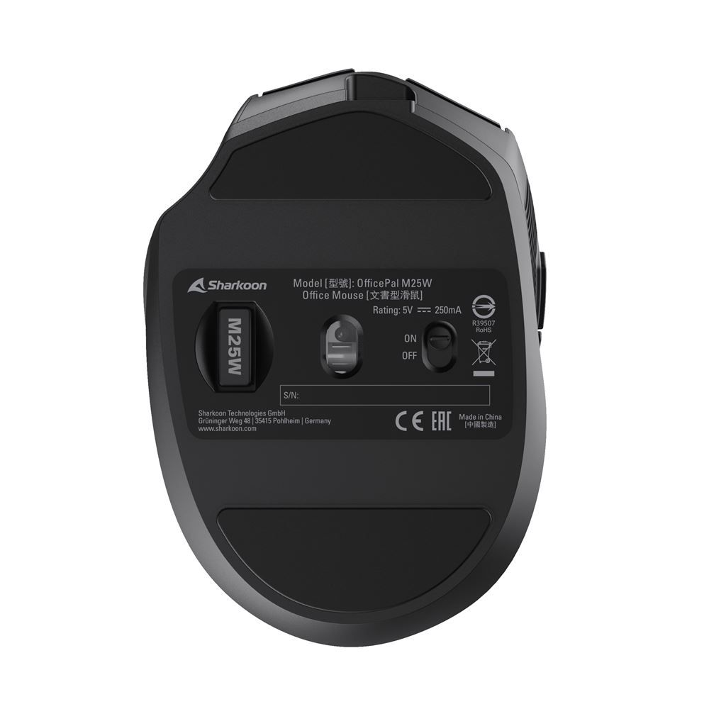 Sharkoon OfficePal M25W - Maus - optisch - 6 Tasten - kabellos, kabelgebunden - 2.4 GHz - kabelloser