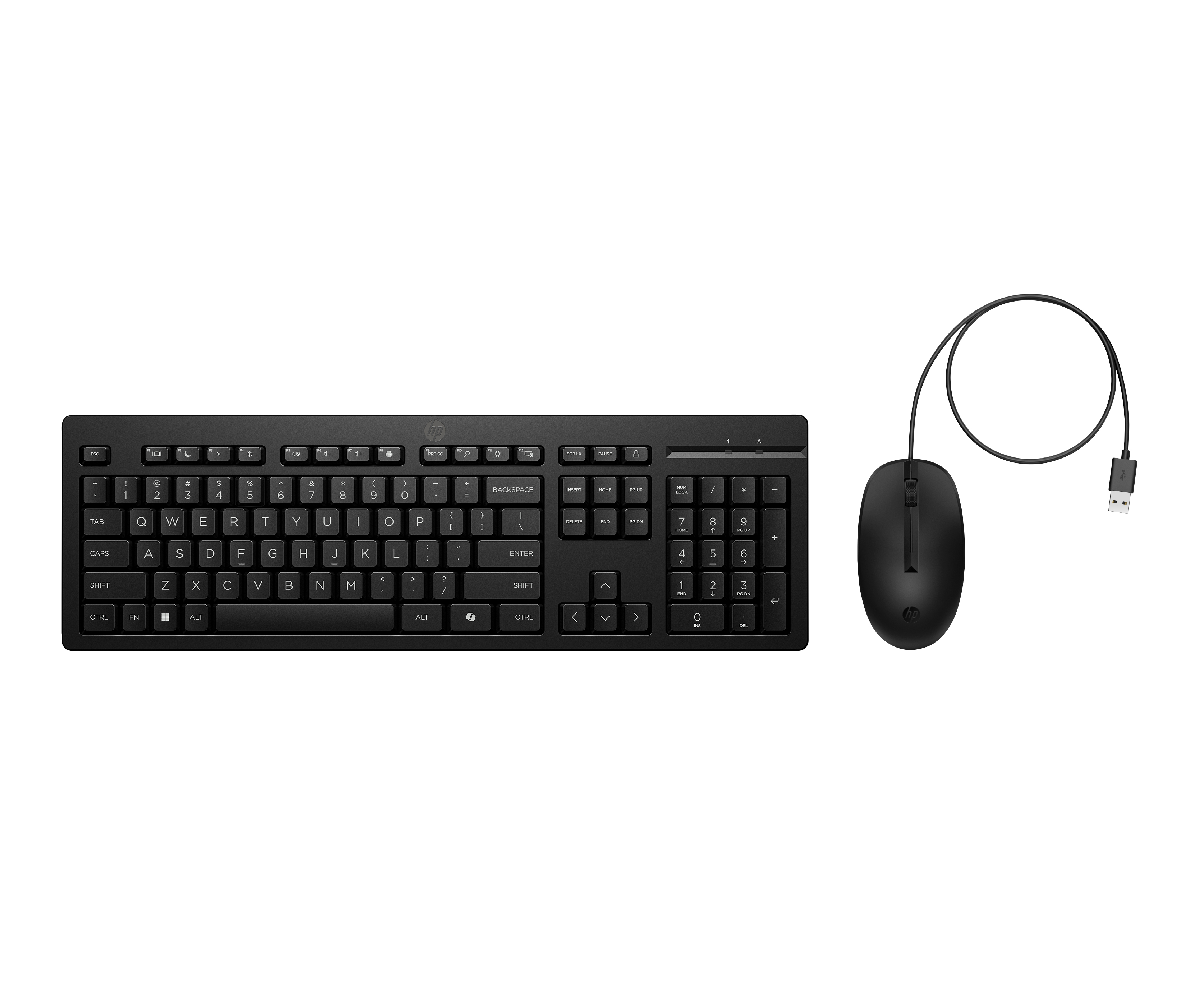 HP 225 - Tastatur-und-Maus-Set - beidhändig, 3-Zonen-Layout, Standard-Tastenweg