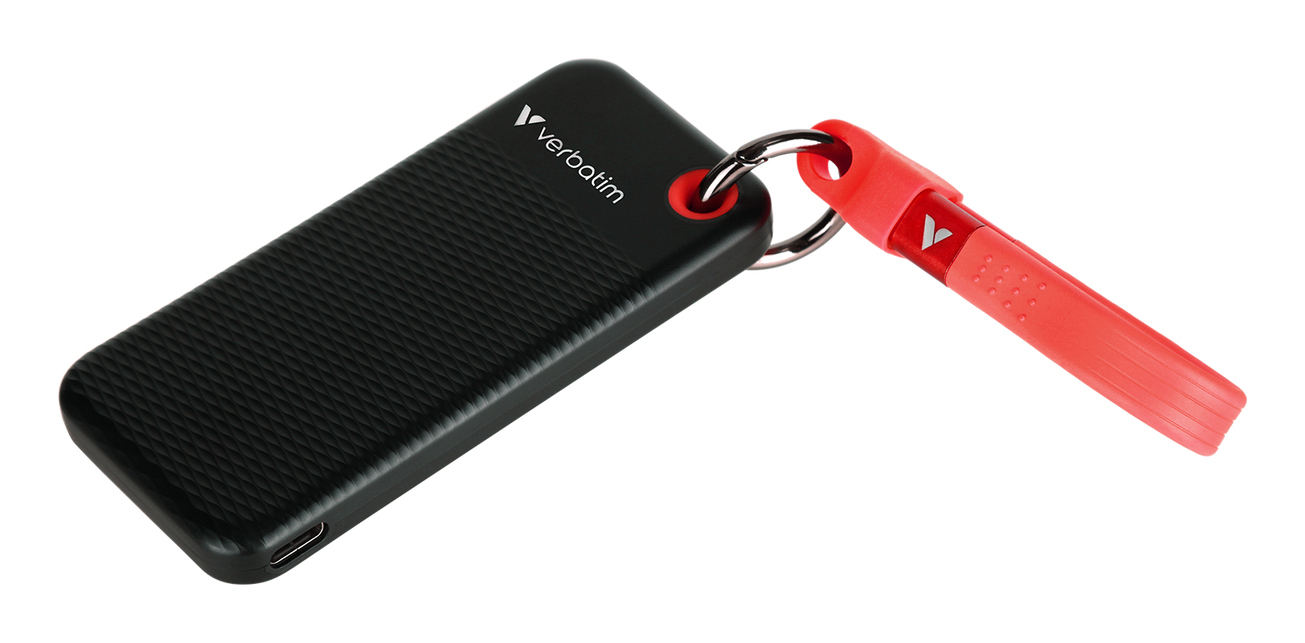 Verbatim Pocket SSD Schlüsselanhänger mit Kabelbefestigung - 128GB Schwarz/Rot, 128 GB, USB Typ-C, 3
