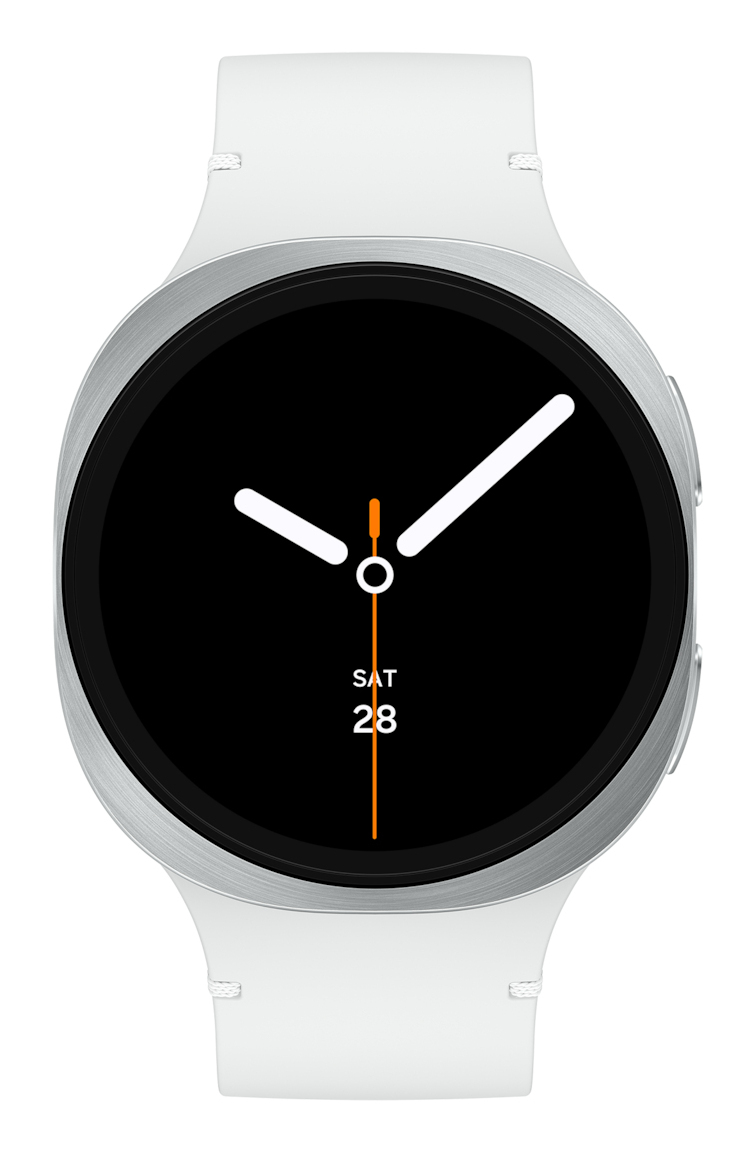Samsung Galaxy Watch8 - 44 mm - silber - intelligente Uhr mit Sportband - Gummi - weiß - Bandgröße: