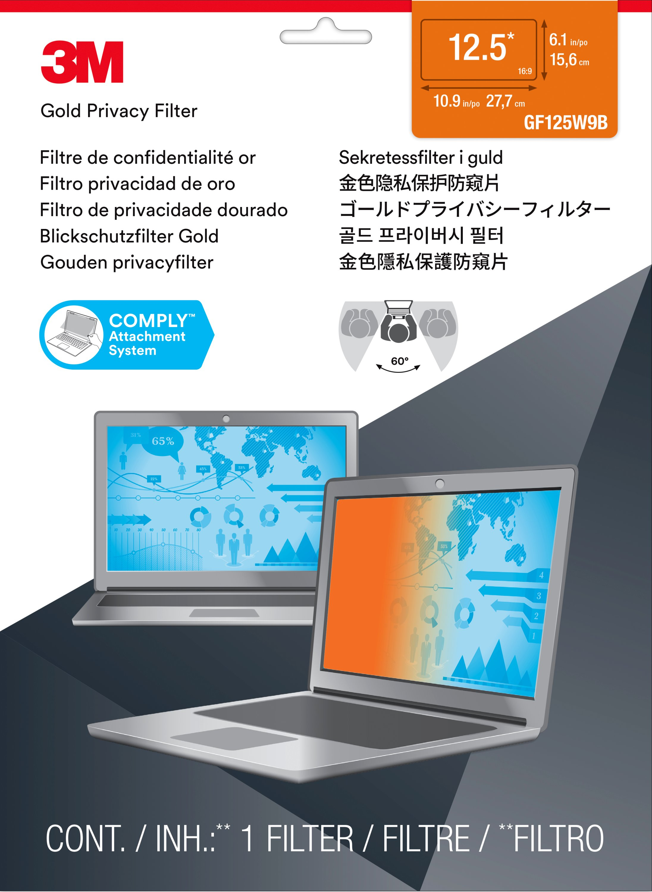 3M Blickschutzfilter Gold für Touch-Laptops mit 12,5" Vollbild - Blickschutzfilter für Notebook - 31
