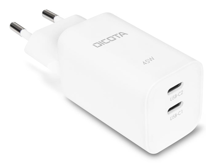 Dicota Netzteil - GaN - 45 watt - 3 A - PD 3.0 - 2 Ausgabeanschlussstellen (USB-C)
