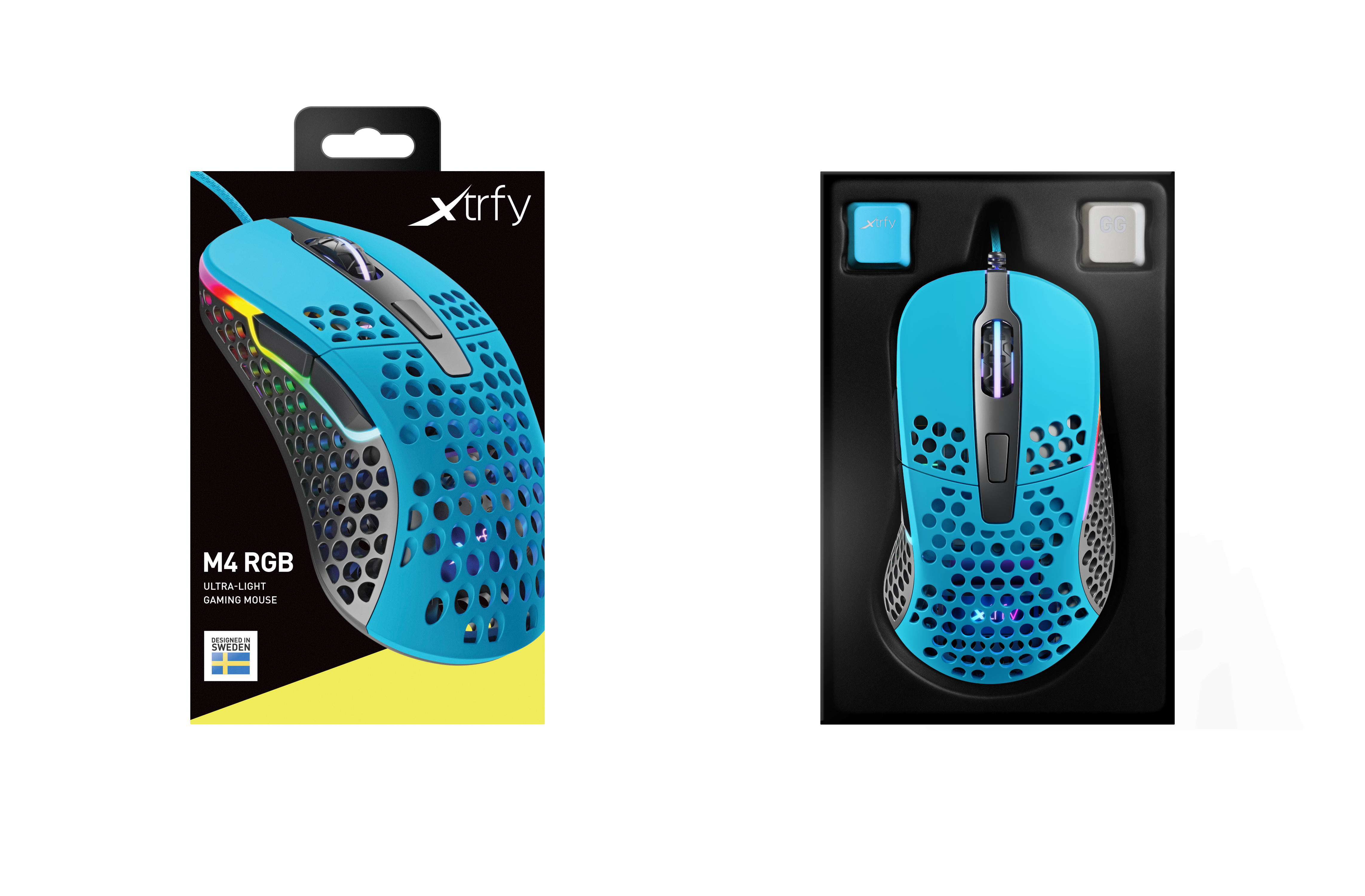 Cherry XTRFY M4 RGB, rechts, Optisch, USB Typ-A, 16000 DPI, Schwarz, Blau