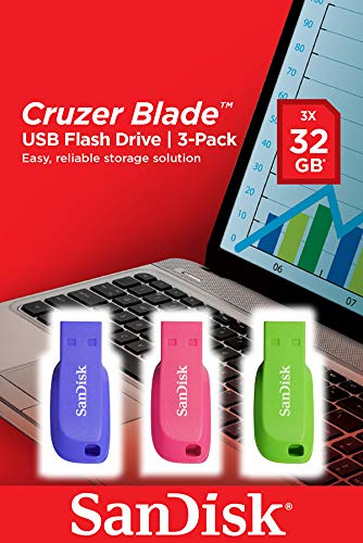 SanDisk Cruzer Blade - USB-Flash-Laufwerk - 32 GB - USB 2.0 - Blau, grün, pink (Packung mit 3)