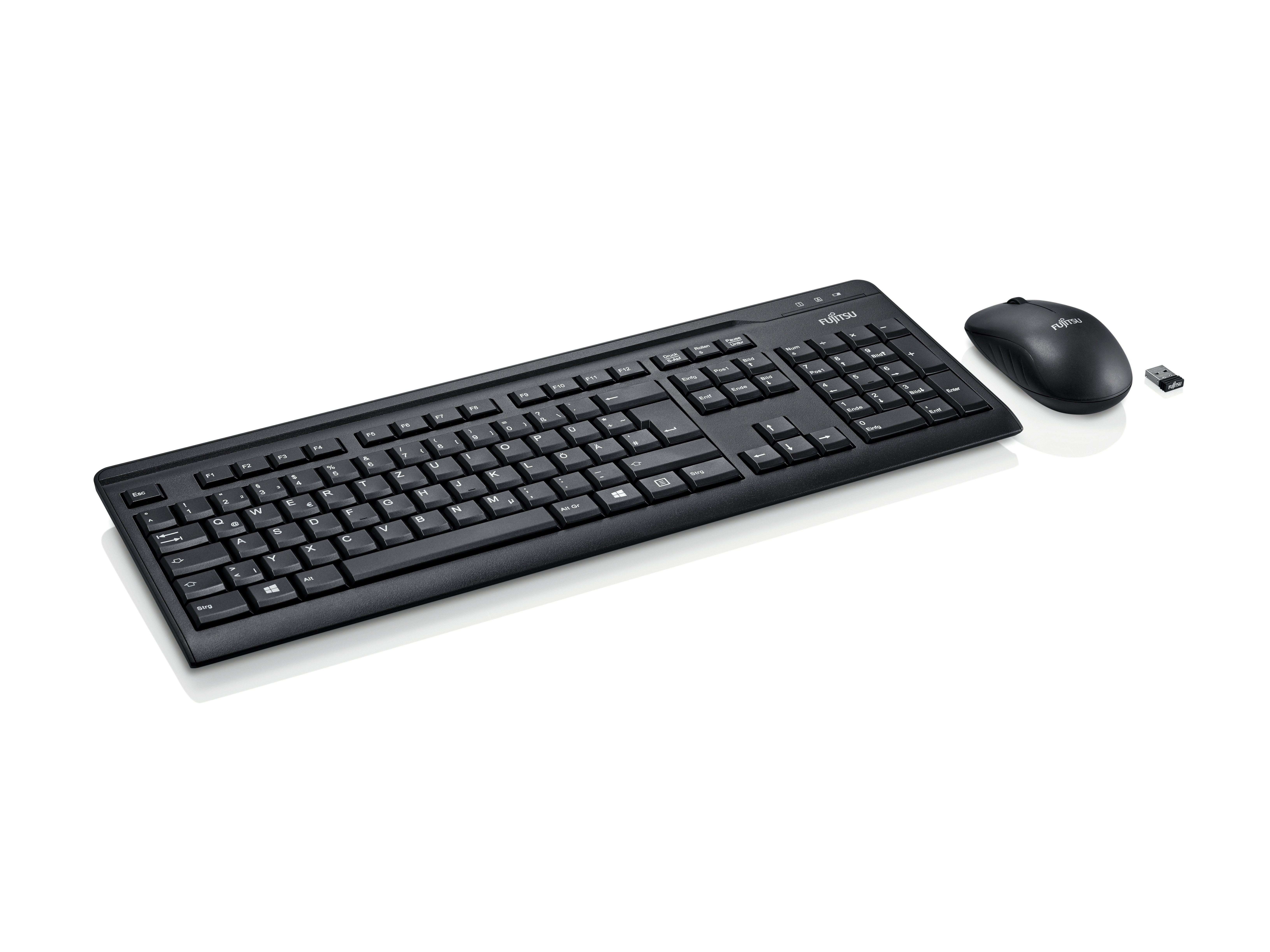 Fujitsu LX410, Volle Größe (100%), Kabellos, RF Wireless, Mechanischer Switch, Schwarz, Maus enthalt