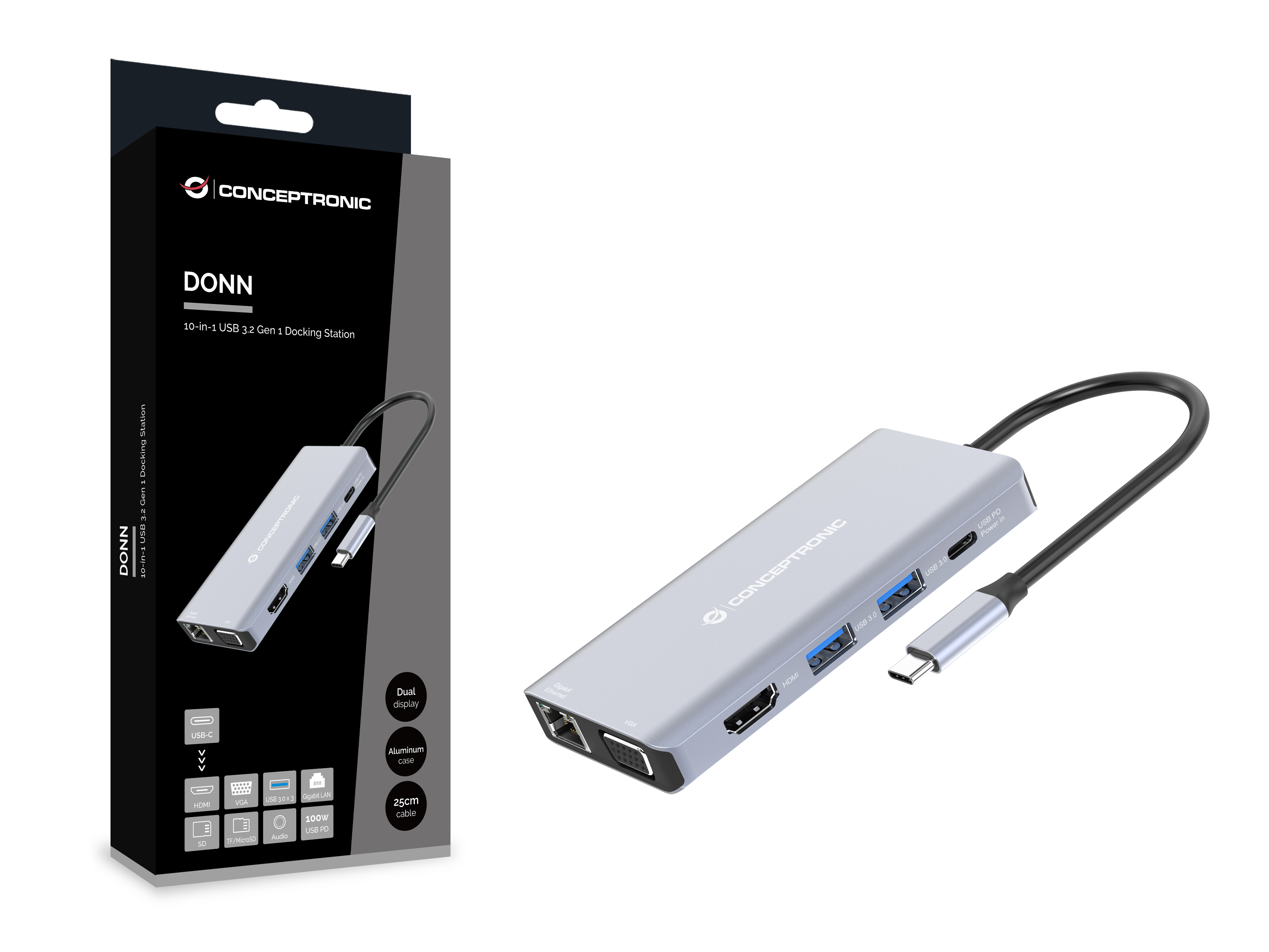 Conceptronic DONN20G - Dockingstation - USB-C 3.2 Gen 1