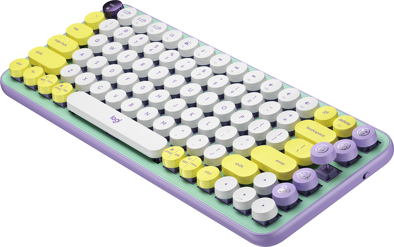 Logitech POP, Mini, Kabellos, RF Wireless + Bluetooth, Mechanischer Switch, QWERTY, Grün, Violett, W