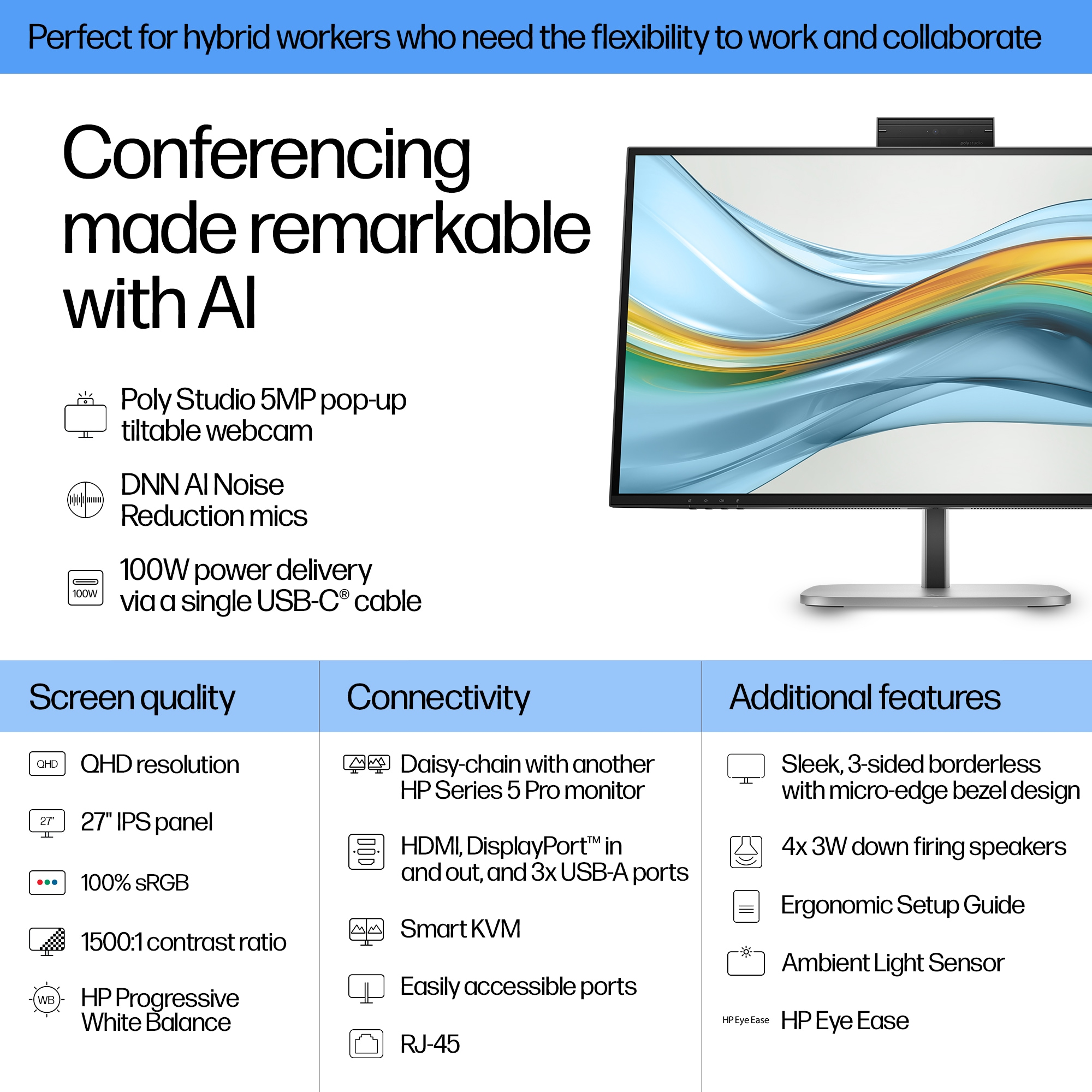 HP Series 5 Pro 527pm Monitor 68.6cm (27") WQHD, IPS, 5ms, HDMI, Displayport, USB-C