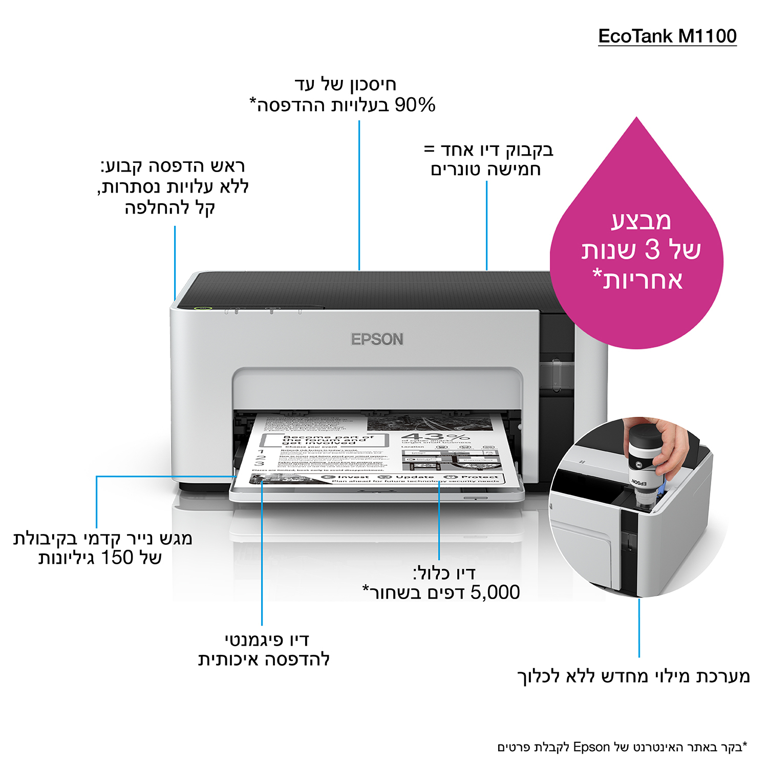 Epson EcoTank ET-M1100, Farbe, 1440 x 720 DPI, A4, 15000 Seiten pro Monat, Schwarz, Grau