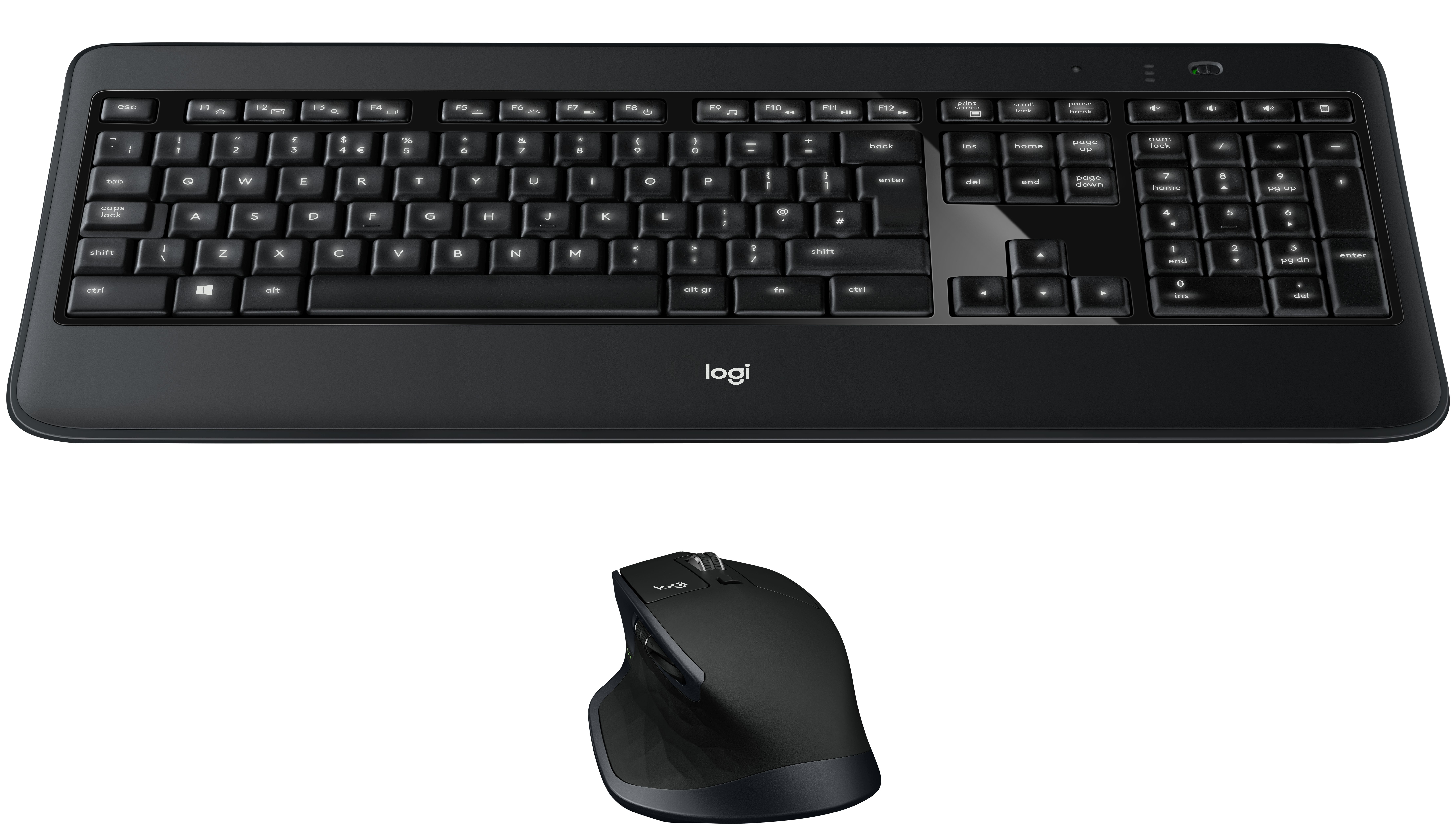 Logitech MX900 Performance Keyboard and Mouse Combo, Volle Größe (100%), Kabellos, USB, QWERTY, Schw