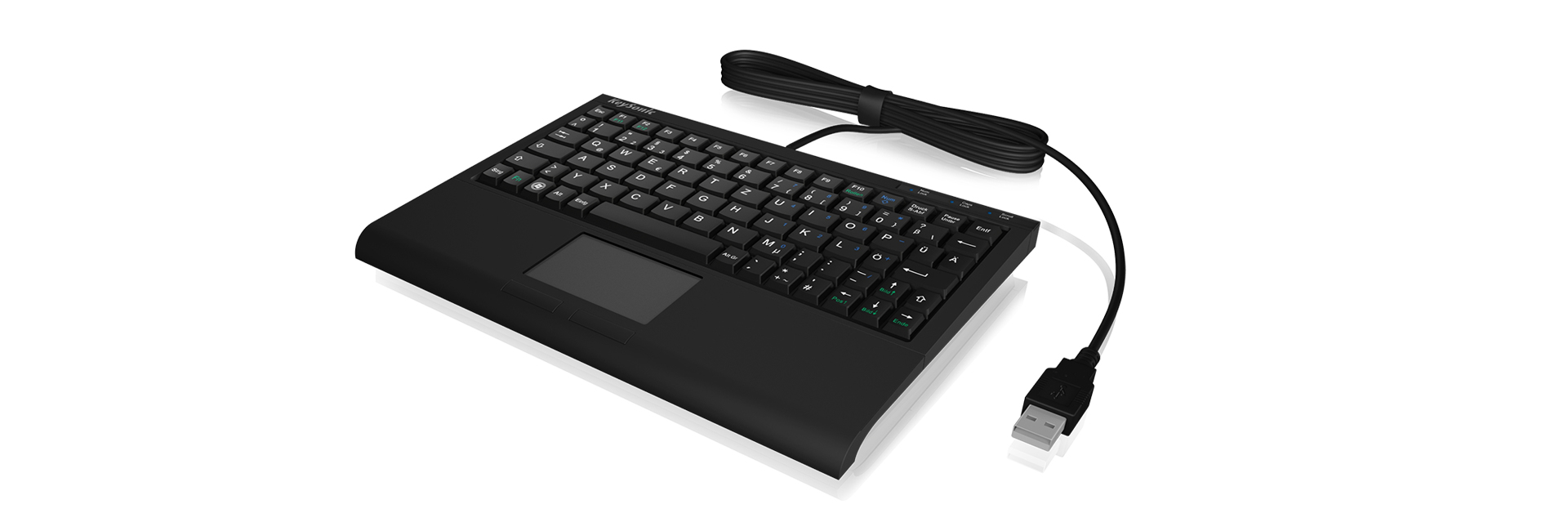 KeySonic ACK-3410 (DE) Super-Mini Tastatur, Smart-Touchpad, USB, schwarz, Mini, Kabelgebunden, USB,