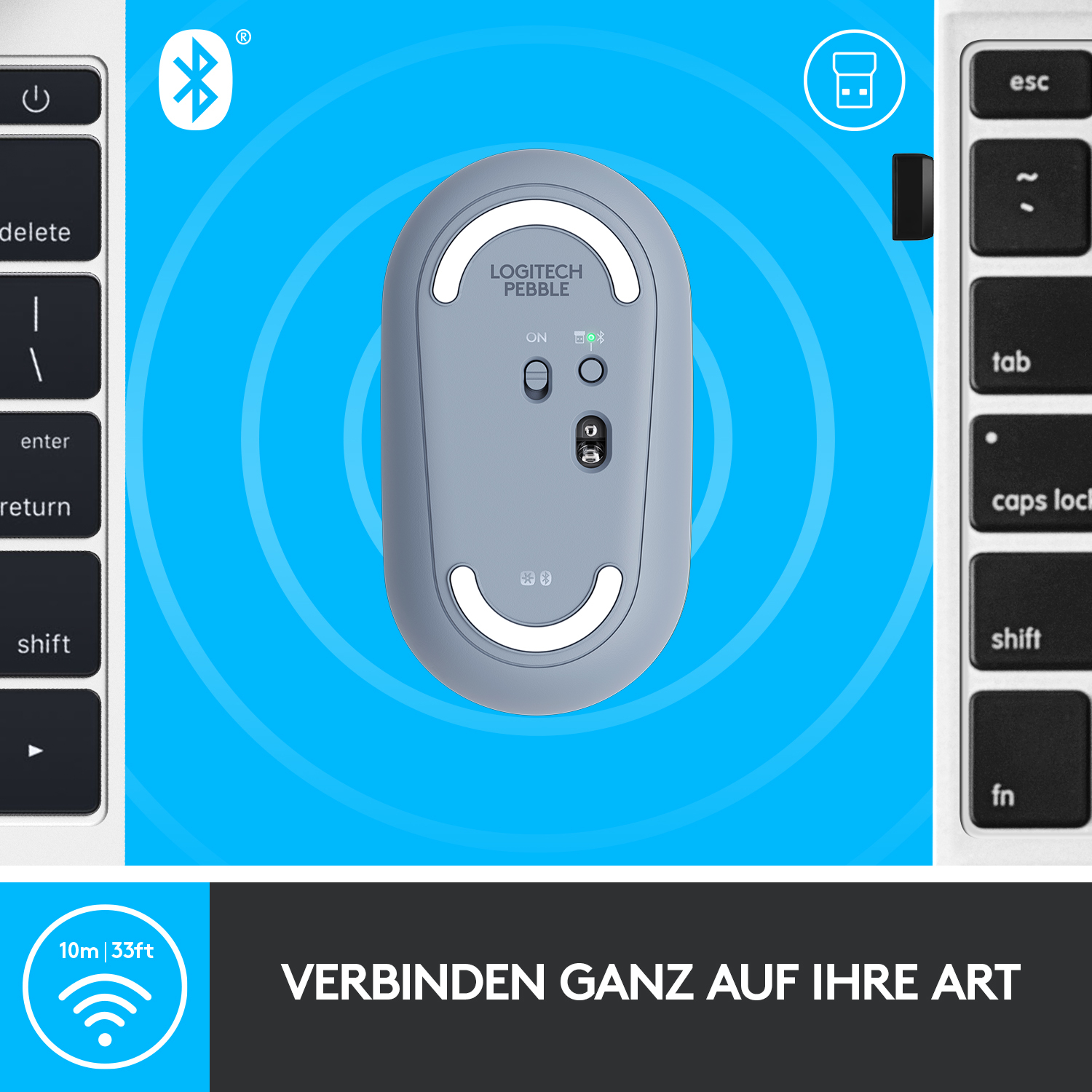 Logitech Pebble M350 - Maus - optisch - 3 Tasten - kabellos - Bluetooth, 2.4 GHz - kabelloser Empfän