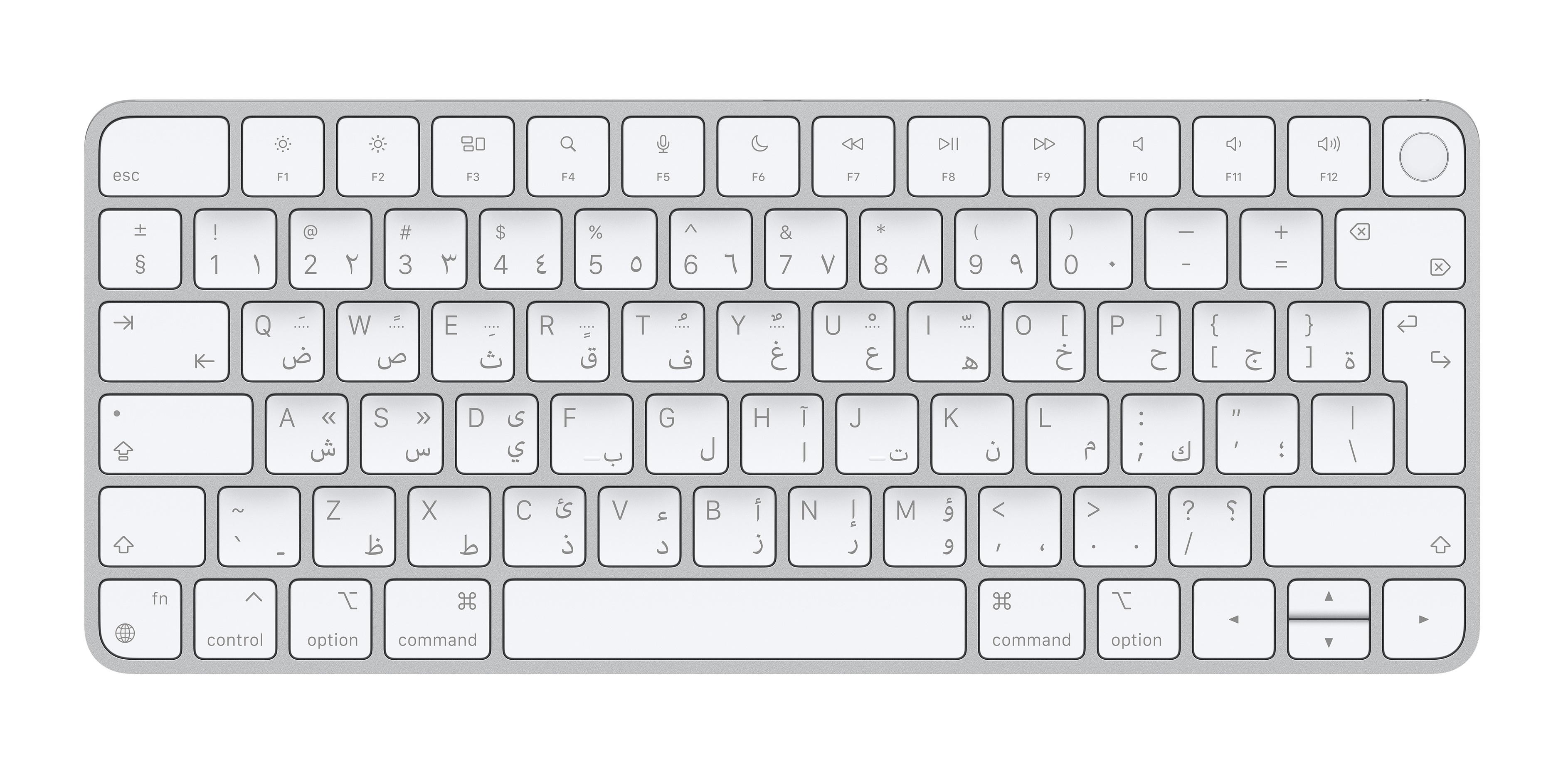 Apple Magic, 60%, Verkabelt & Kabellos, USB + Bluetooth, Aluminium, Weiß
