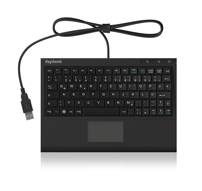 KeySonic ACK-3410 (US) Super-Mini Tastatur, Smart-Touchpad, USB, schwarz, Mini, Kabelgebunden, USB, 