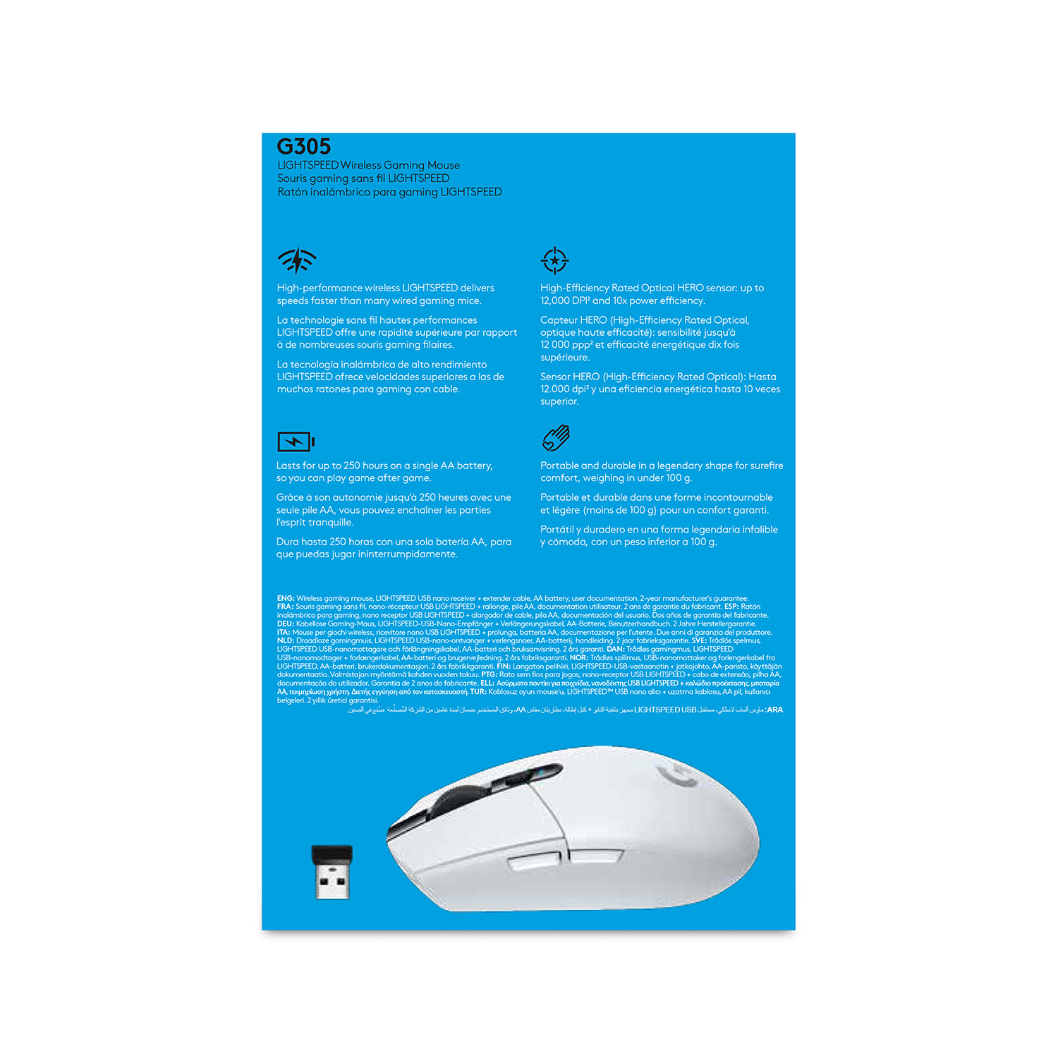 Logitech G G305 - Maus - optisch - 6 Tasten - kabellos - 2.4 GHz - kabelloser Empfänger (USB)