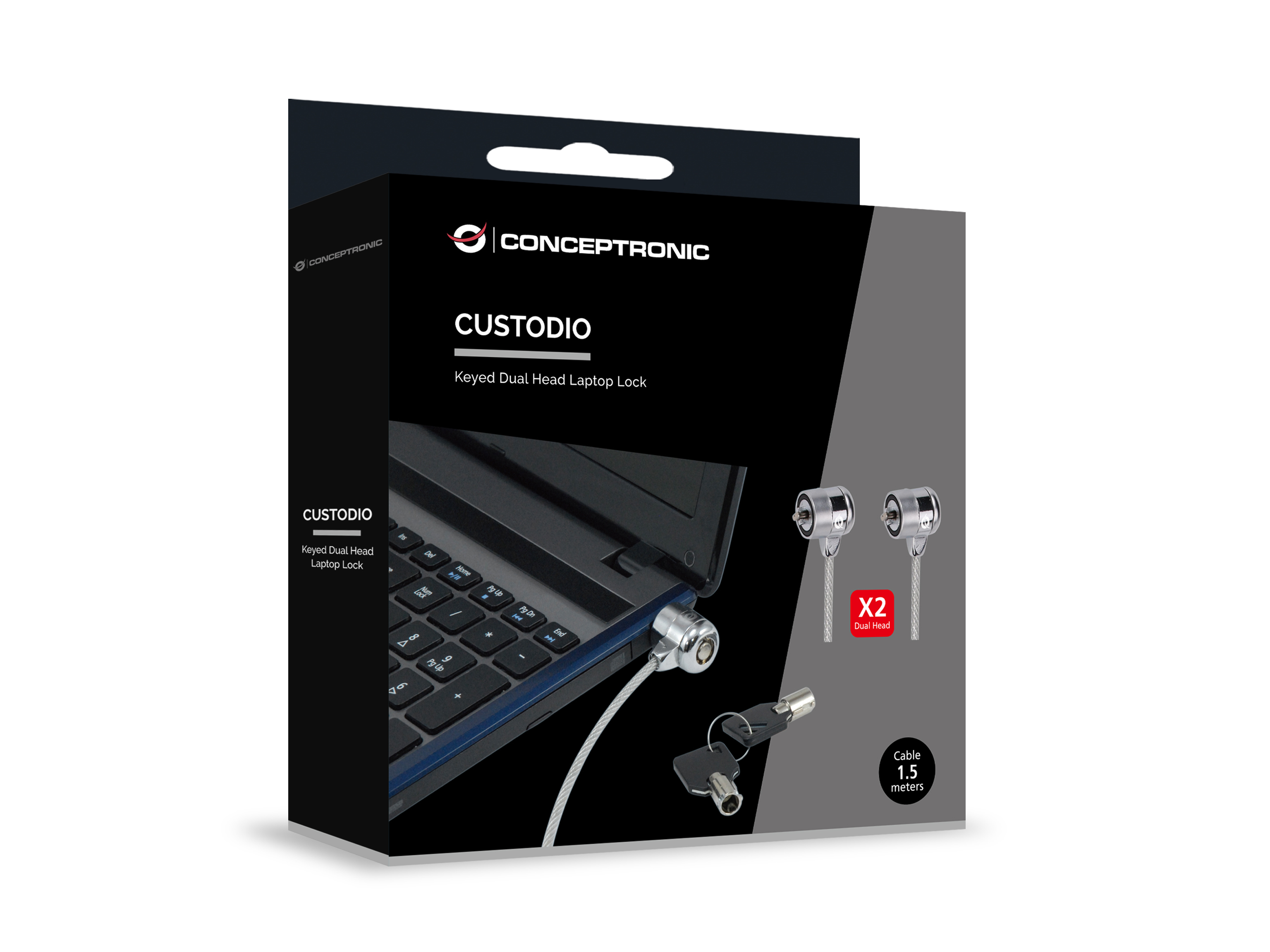 Conceptronic Doppel-Notebook-Schloss, Laptop-Kabelschloss mit 2 Schlössern, 1,5 Meter, 1,5 m, 2 Schl