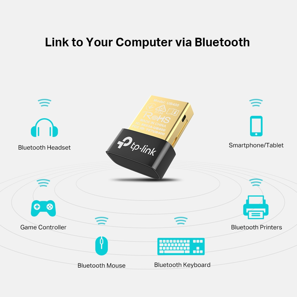 TP-LINK UB400, USB Typ-A, Bluetooth, Schwarz, Gold, 10 m, 0 - 40 °C, -40 - 70 °C