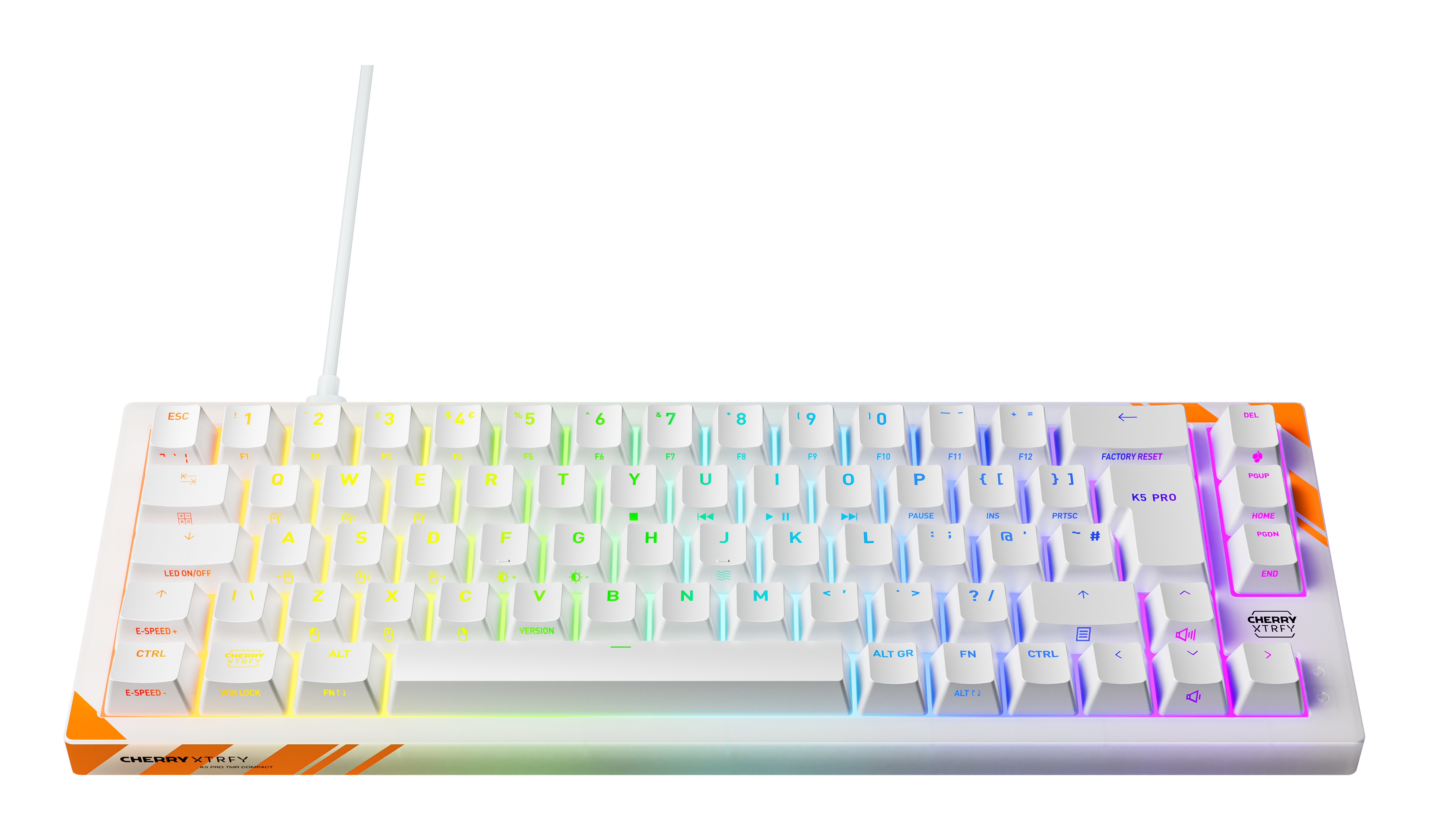 Cherry K5 PRO TMR COMPACT, Kabelgebunden, USB, Mechanischer Switch, QWERTY, RGB-LED, Orange, Weiß