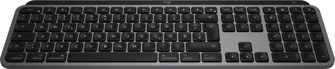 Logitech Keys S for Mac, Space Gray, schwarz/grau, LEDs weiß, Logi Bolt, USB/Bluetooth, DE
