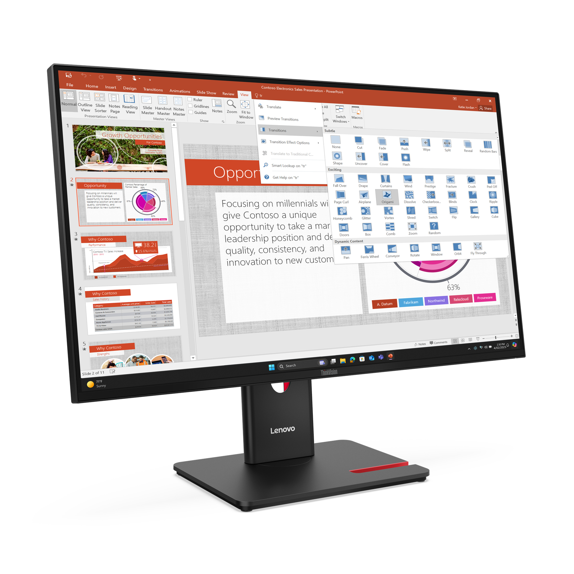 Lenovo ThinkVision T27-40 Monitor 68.6cm (27") Full HD, IPS, 6ms, HDMI, Displayport, VGA, USB