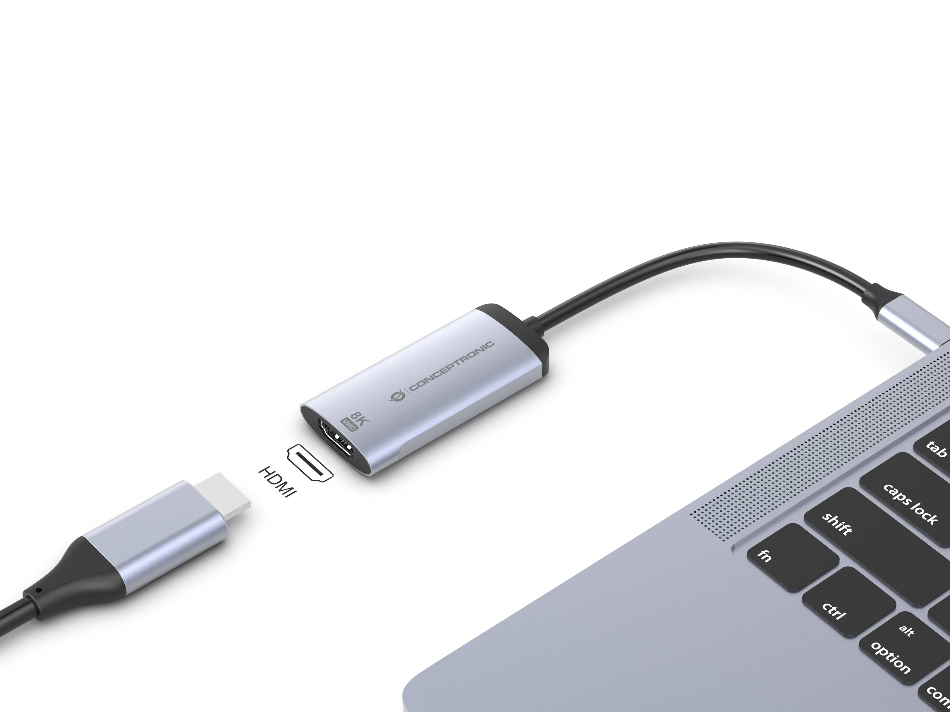 Conceptronic ABBY23G USB-C-auf-HDMI-2.1-Adapter, 8K60Hz, USB Typ-C, HDMI-Ausgang, 7680 x 4320 Pixel