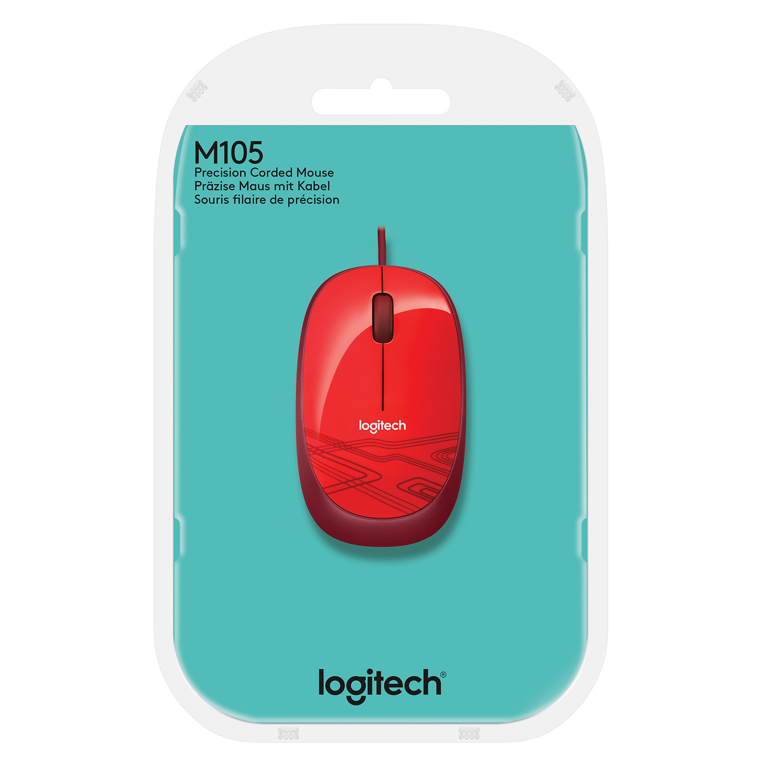 Logitech Mouse M105, Beidhändig, Optisch, USB Typ-A, 1000 DPI, Rot