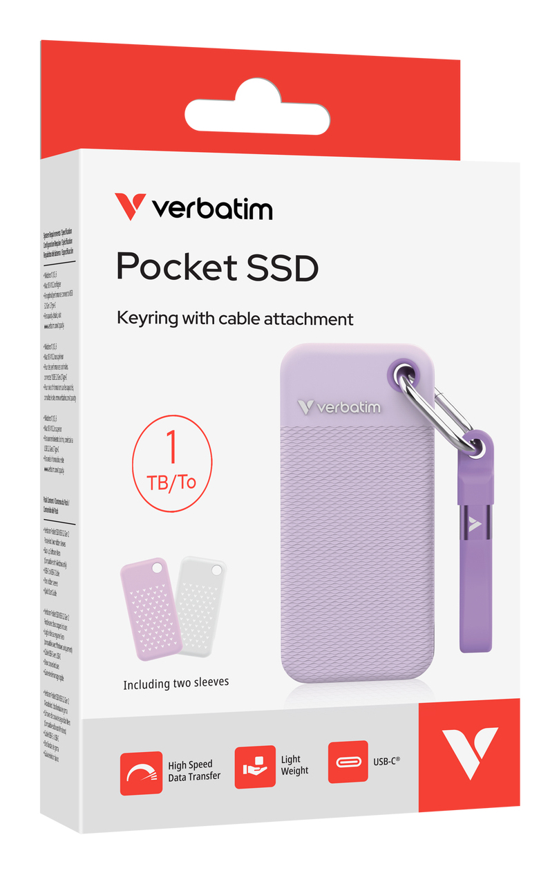 Verbatim Pocket - Color Edition - SSD - 1 TB - Schlüsselanhänger mit Kabelanschluss - extern (tragba