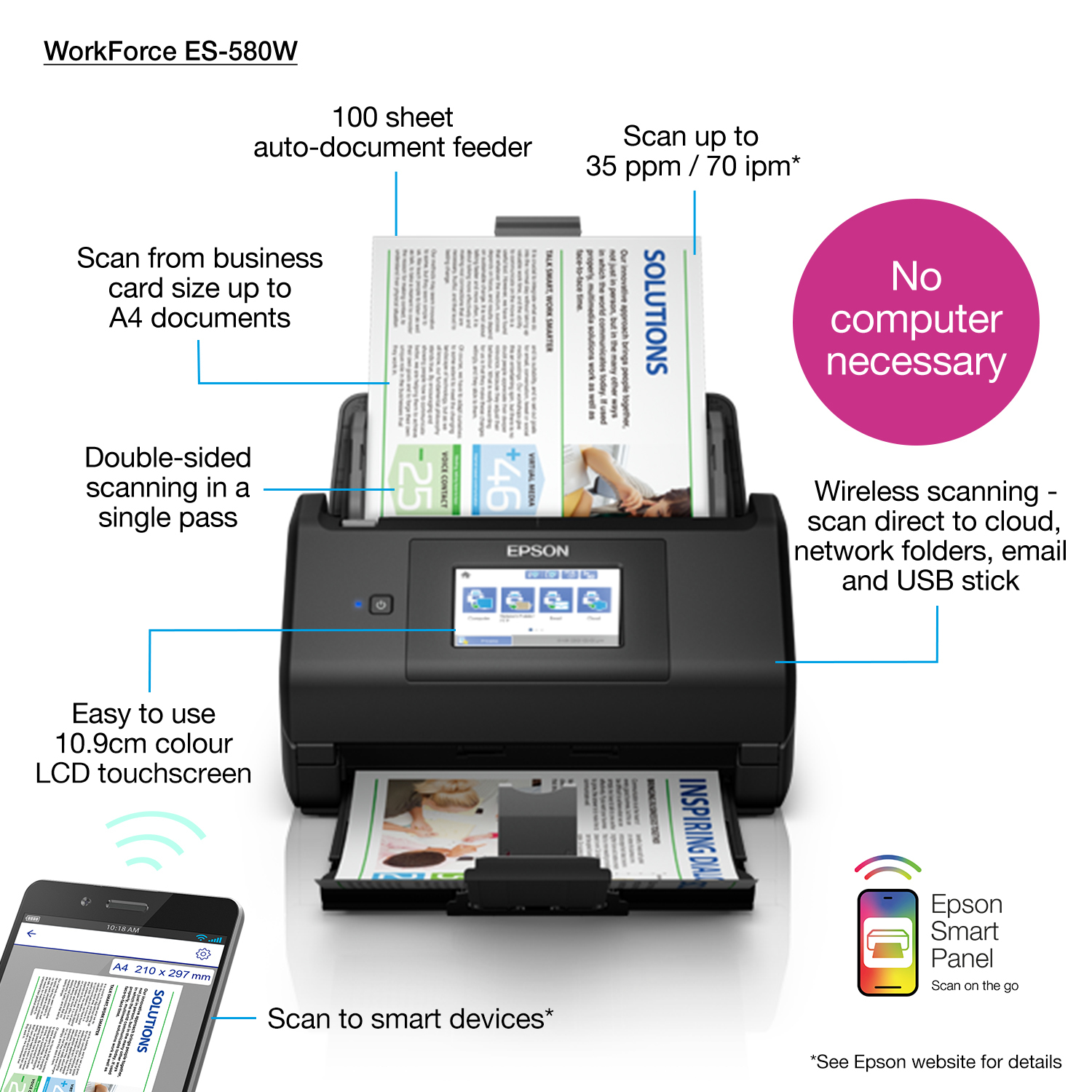 Epson WorkForce ES-580W - Dokumentenscanner - Contact Image Sensor (CIS)