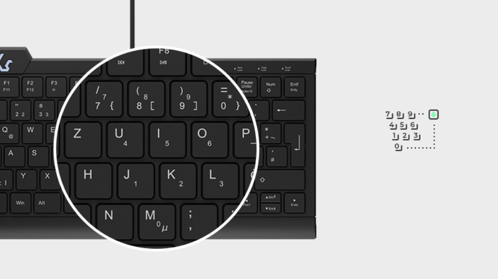 KeySonic KSK-5010ELC (DE) Mini Tastatur, Hintergrundbeleuchtung, integrierter Nummernblock, Combo, s