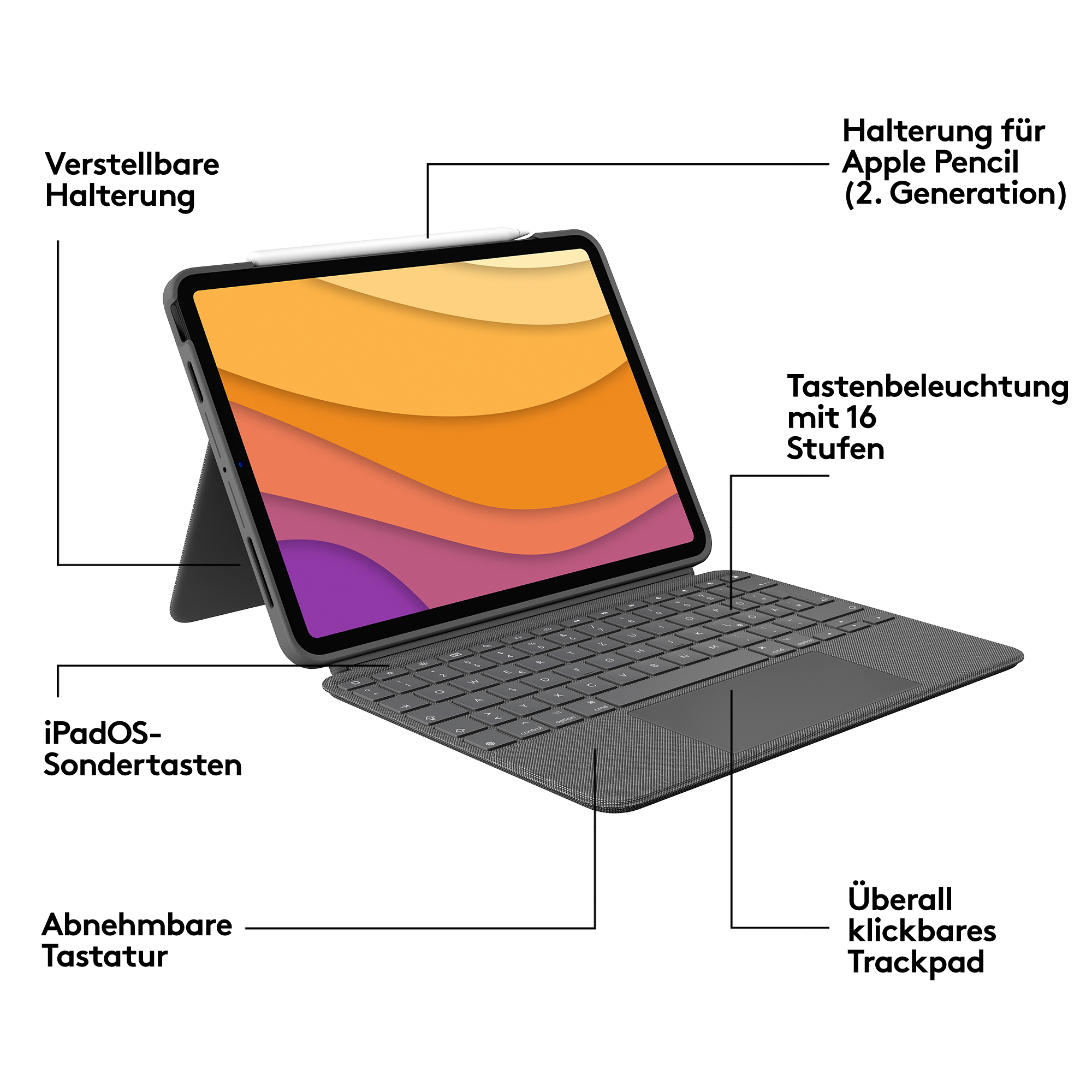 Logitech Combo Touch - Tastatur und Foliohülle - mit Trackpad - hintergrundbeleuchtet - Apple Smart
