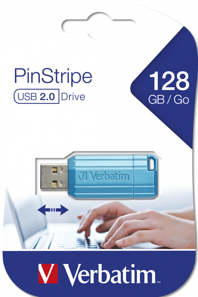 Verbatim PinStripe, 128 GB, USB Typ-A, 2.0, 12 MB/s, Kappe, Blau