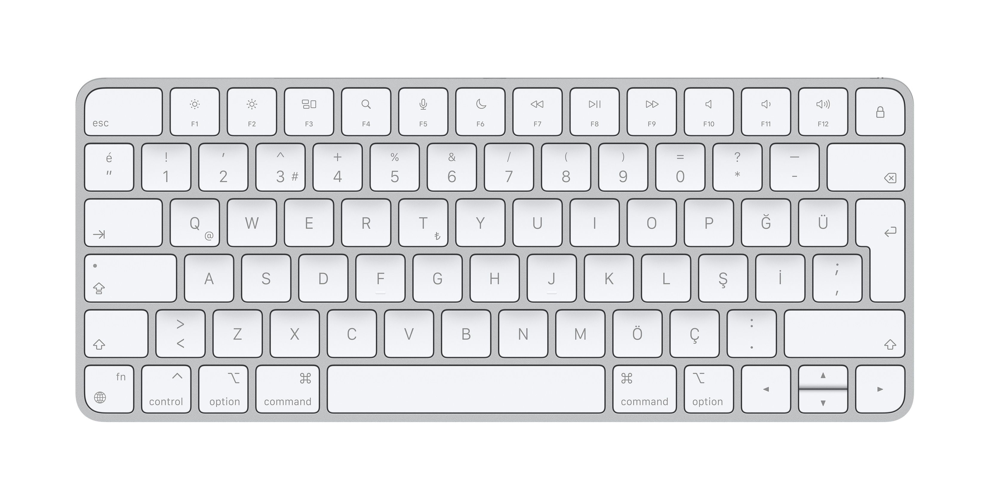Apple Magic, 60%, Verkabelt & Kabellos, USB + Bluetooth, Aluminium, Weiß