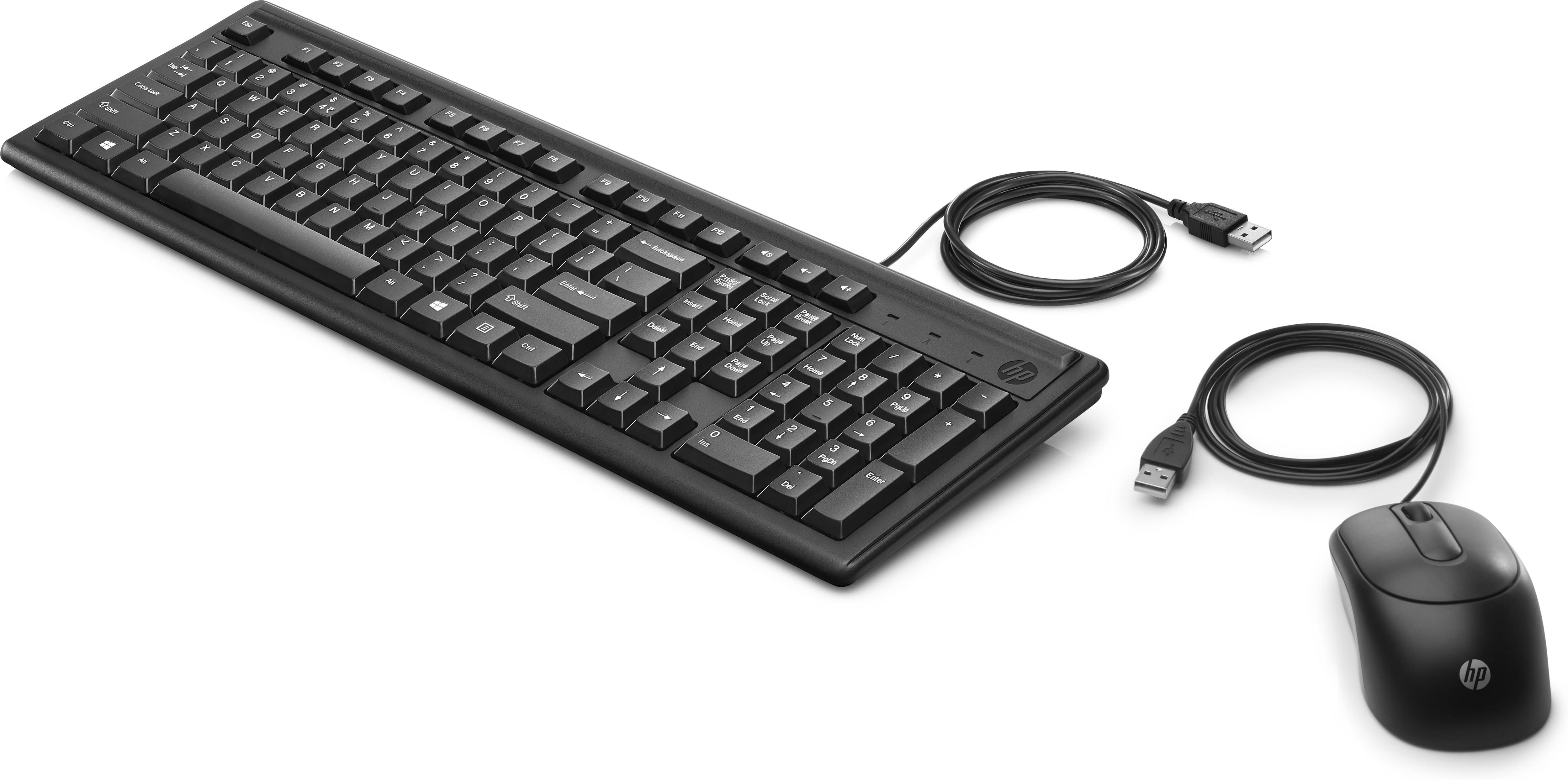 HP Tastatur und Maus 160, kabelgebunden, Volle Größe (100%), Kabelgebunden, USB, Schwarz, Maus entha