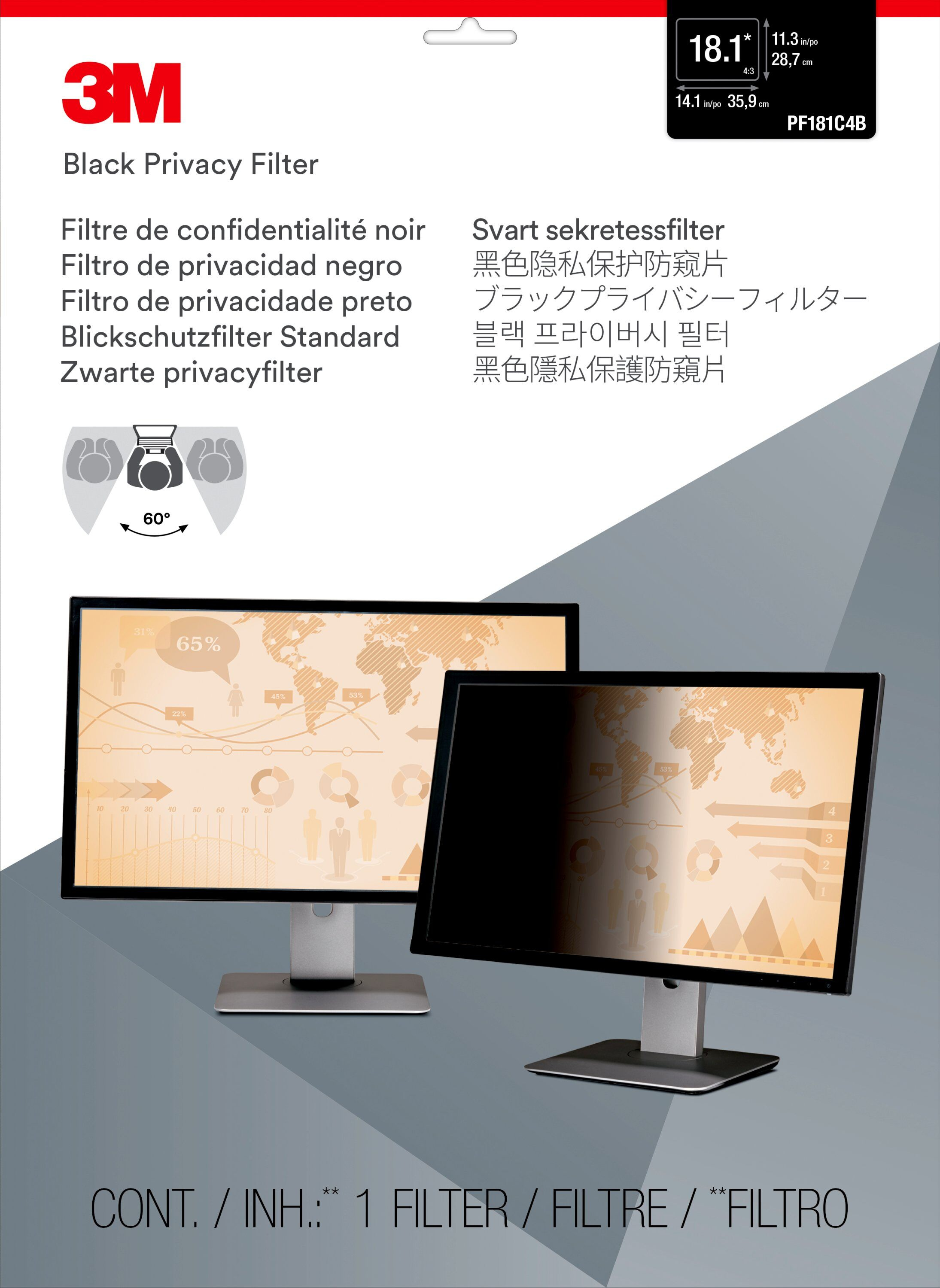 3M Blickschutzfilter für 18,1" Standard-Monitor, 46 cm (18.1"), 5:4, Monitor, Rahmenloser Blickschut