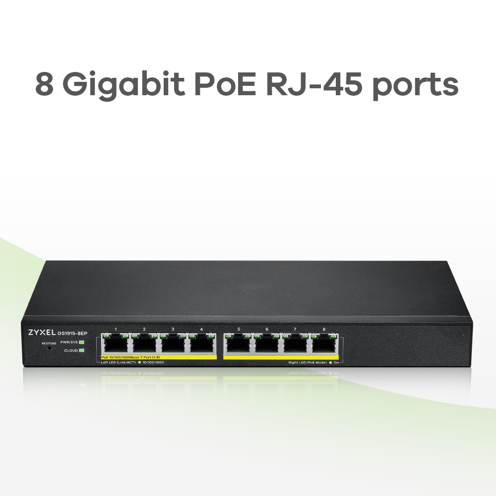 ZyXEL GS1915-8EP, Managed, L2, Gigabit Ethernet (10/100/1000), Vollduplex, Power over Ethernet (PoE)