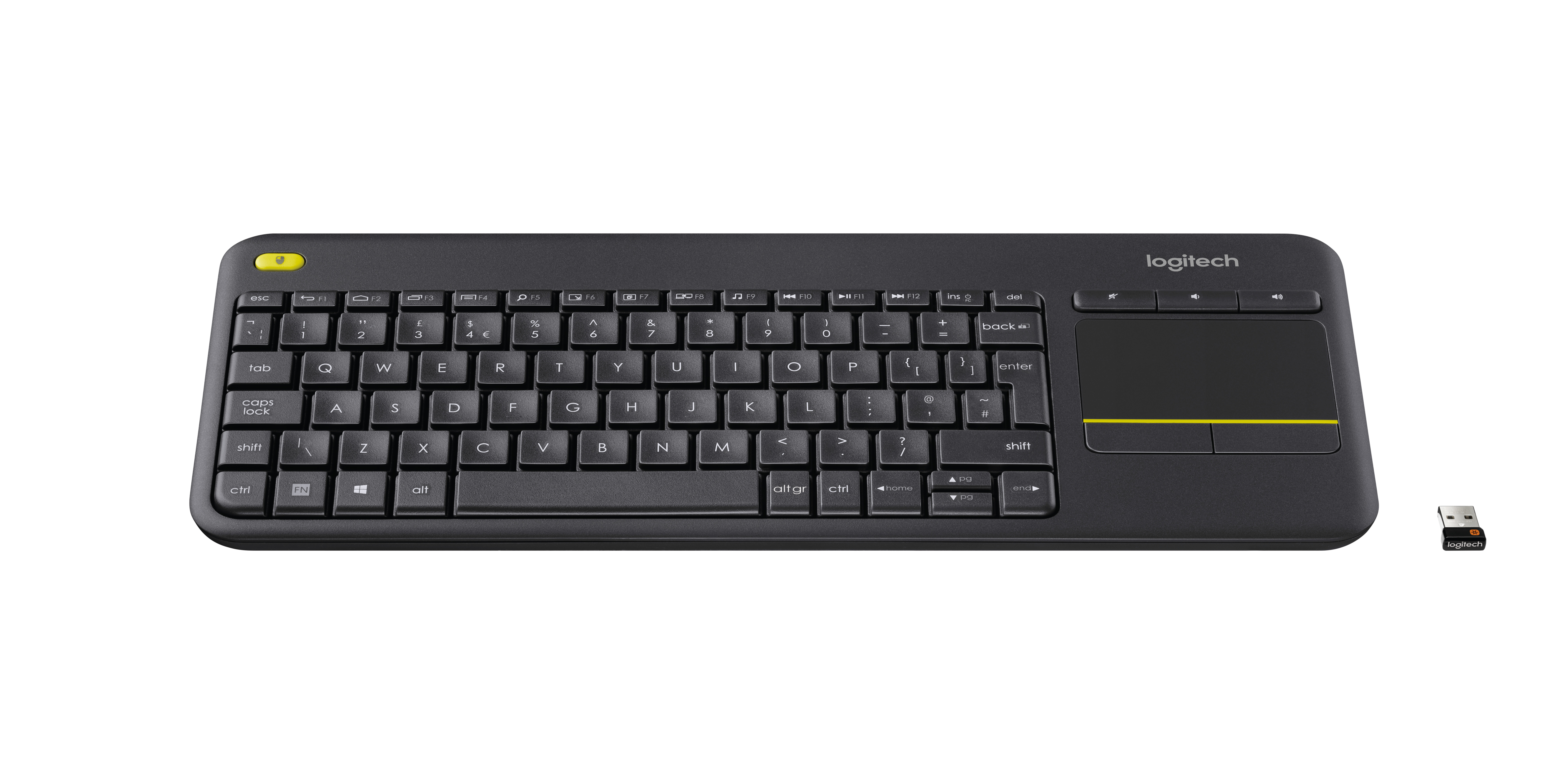 Logitech K400 Plus, Volle Größe (100%), Kabellos, RF Wireless, Schwarz