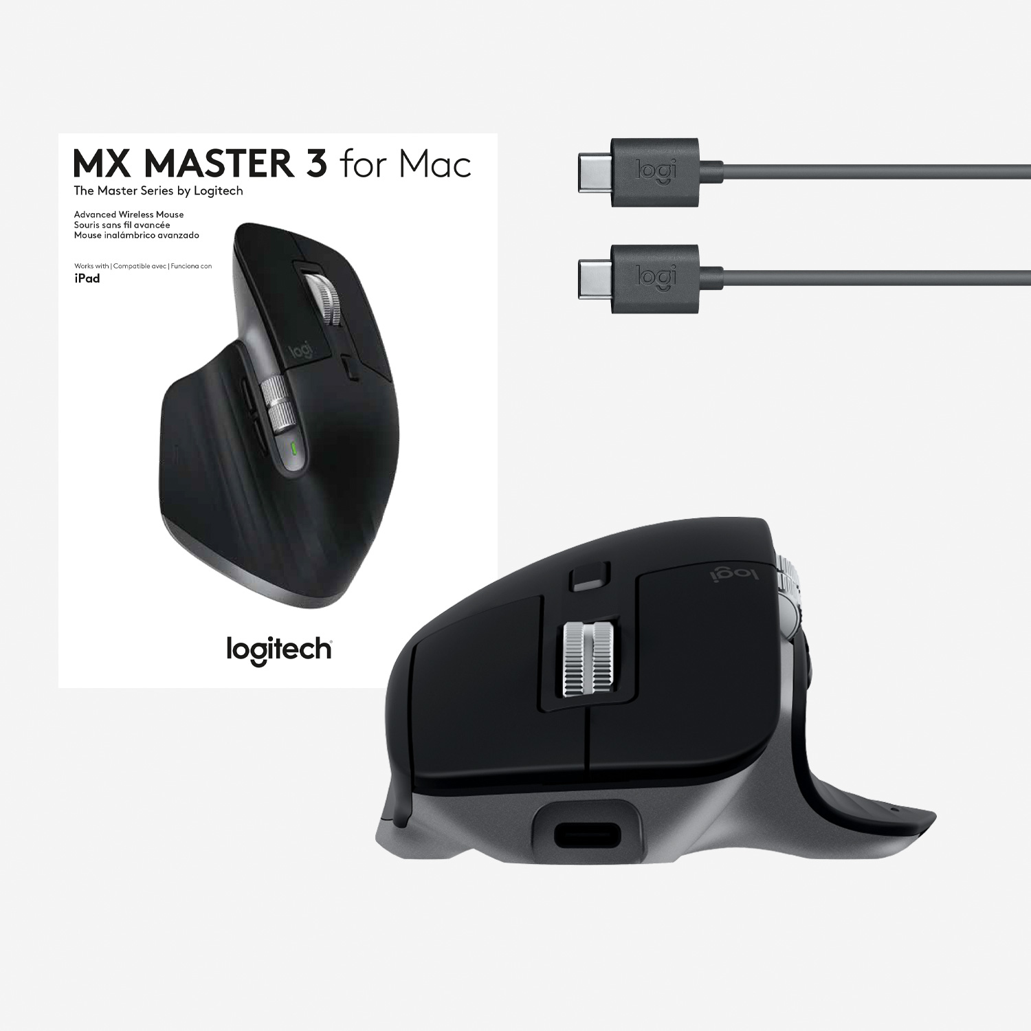 Logitech MX Master 3 for Mac - Maus - Laser - 7 Tasten - kabellos - Bluetooth, 2.4 GHz - kabelloser