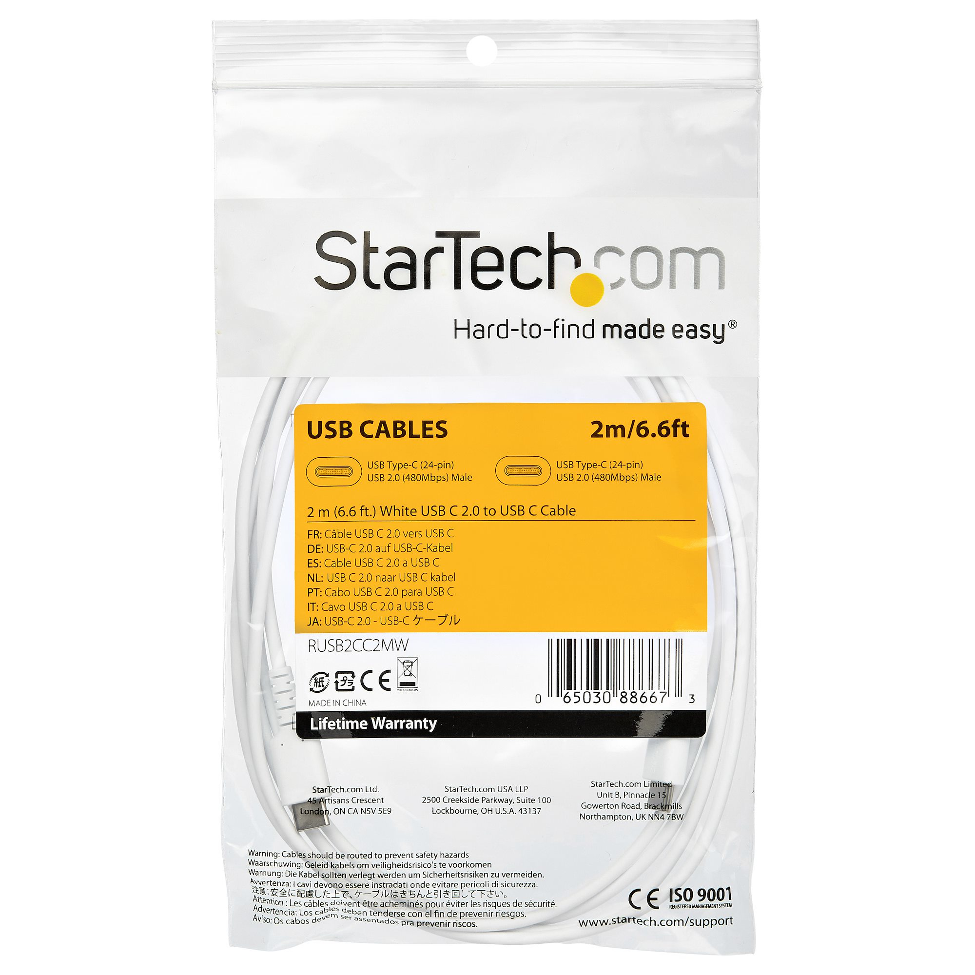 StarTech.com 2m USB-C Ladekabel - Langlebiges USB 2.0 Typ C zu USB C Datenübertragungs-/Schnellladek