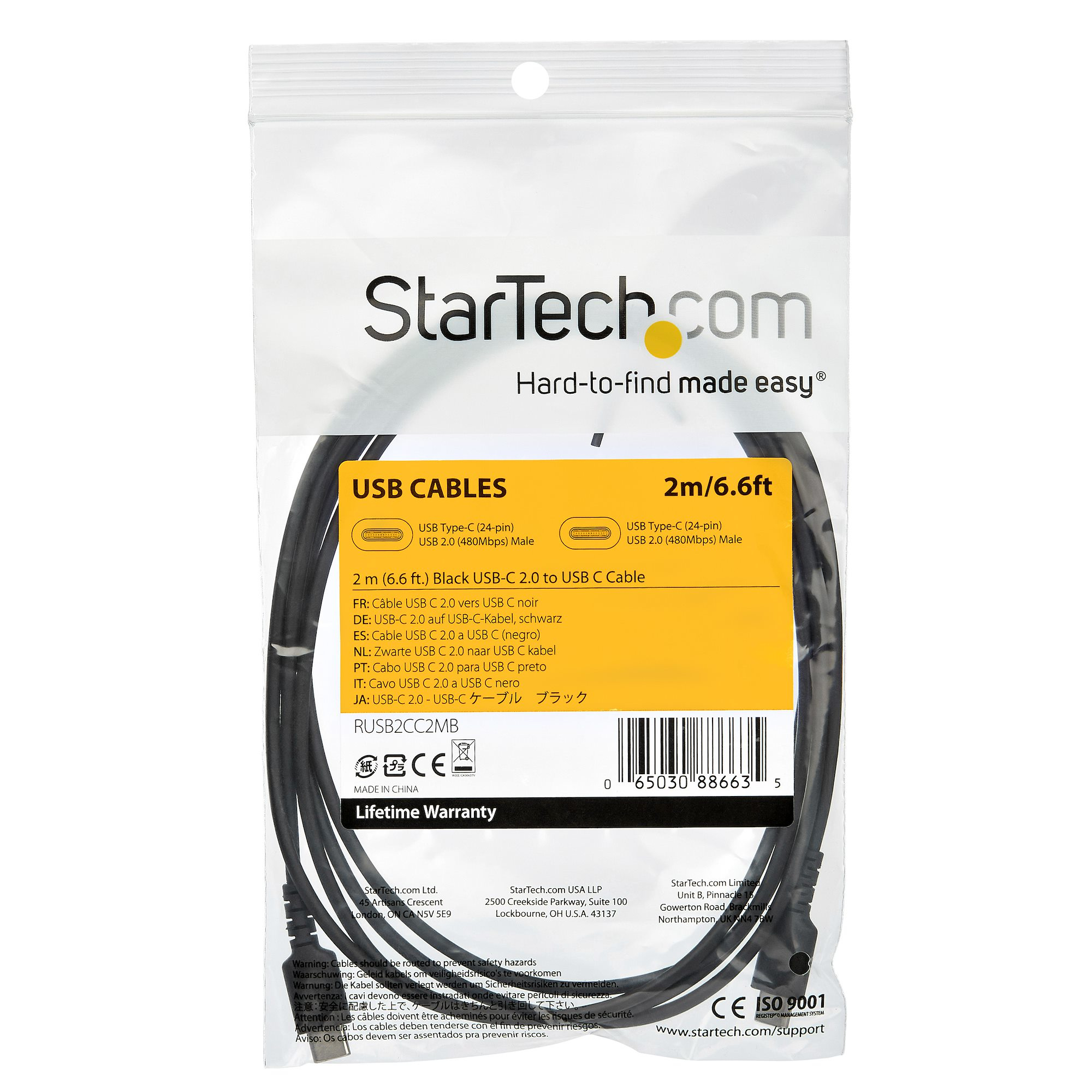 StarTech.com 2m USB-C Ladekabel - Langlebiges USB 2.0 Typ C zu USB C Datenübertragungs-/Schnellladek