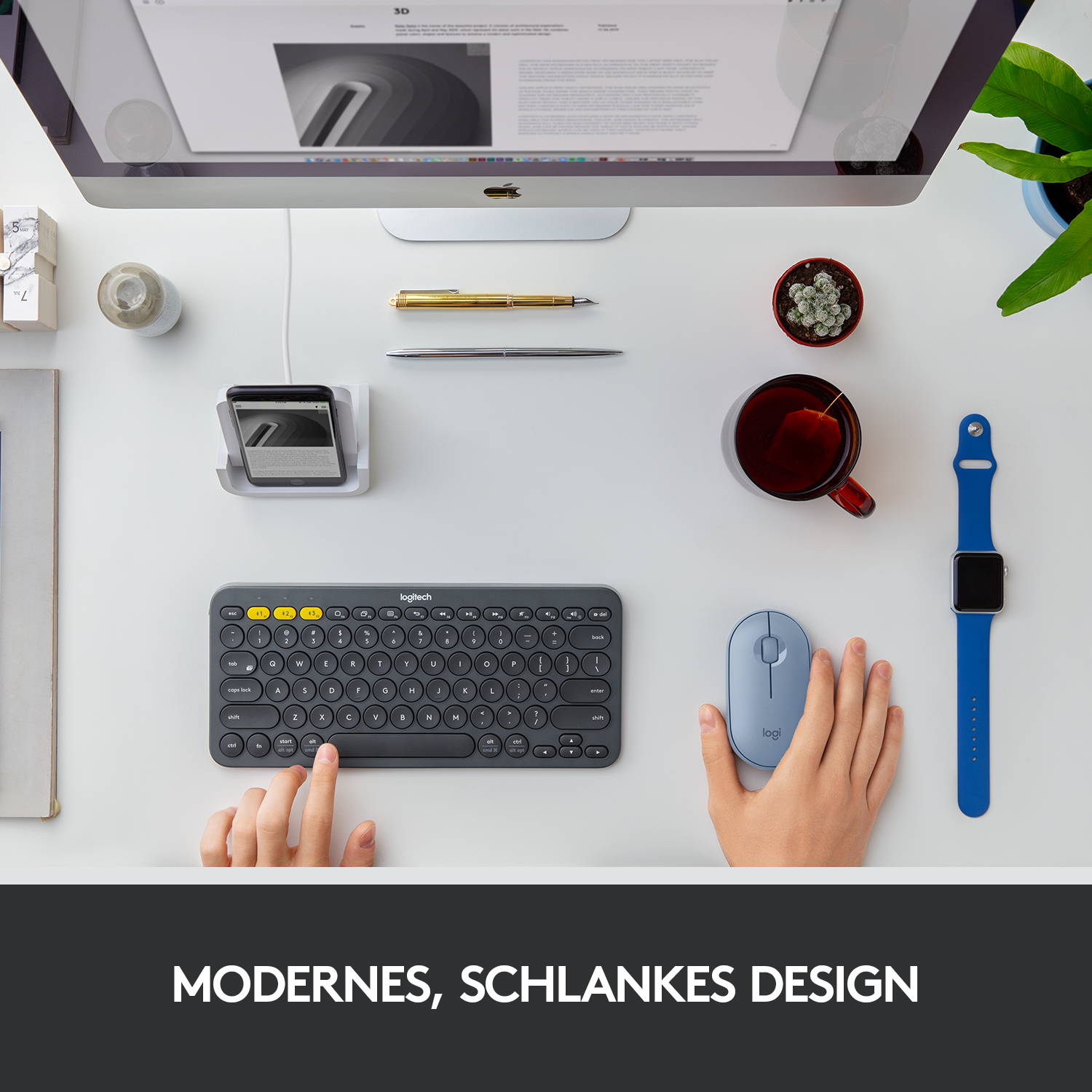 Logitech Pebble M350 - Maus - optisch - 3 Tasten - kabellos - Bluetooth, 2.4 GHz - kabelloser Empfän